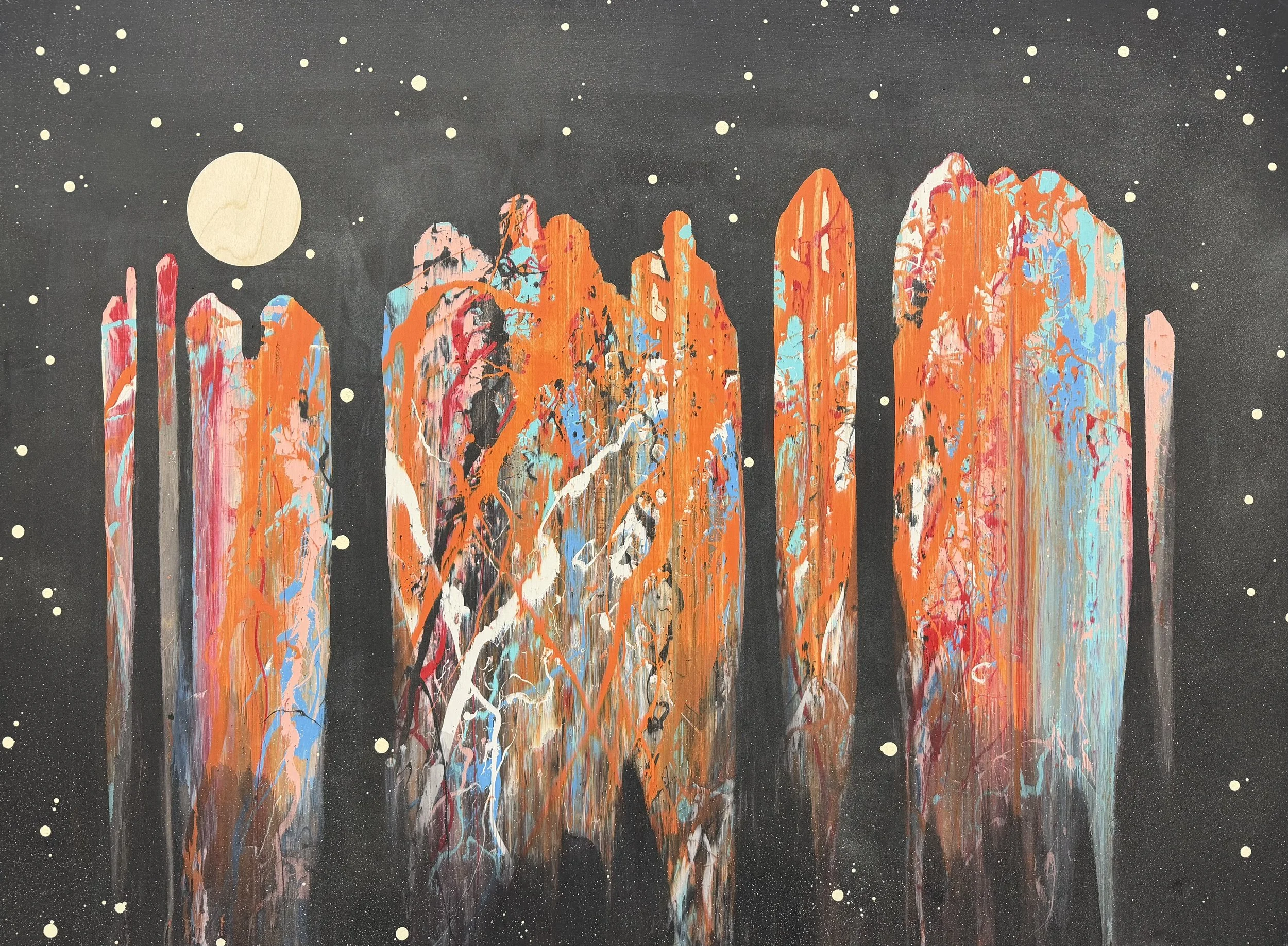 "Figures in Black 3" Industrial paint on wood panel, 30 in. x 40 in.