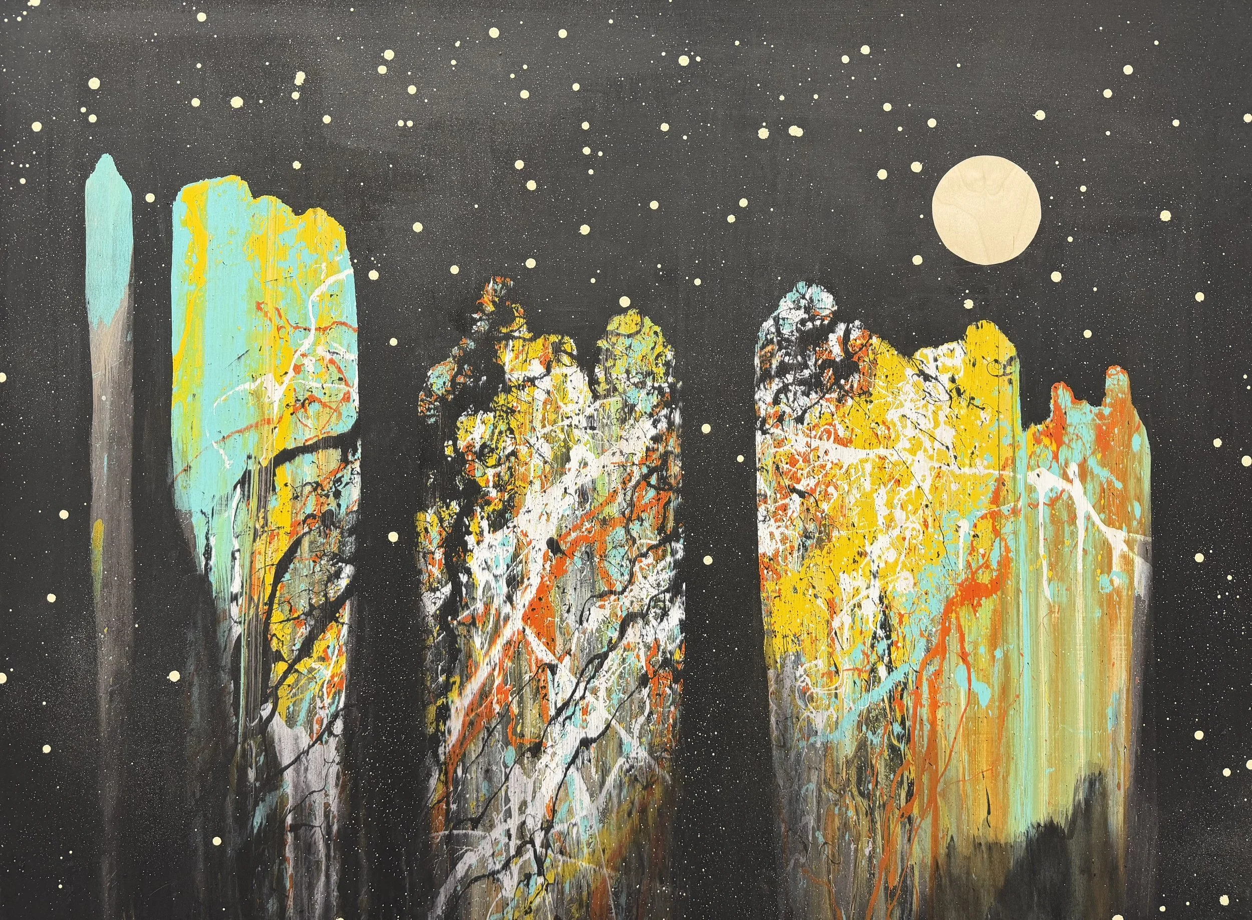 "Figures in Black 7" Industrial paint on wood panel, 30 in. x 40 in.