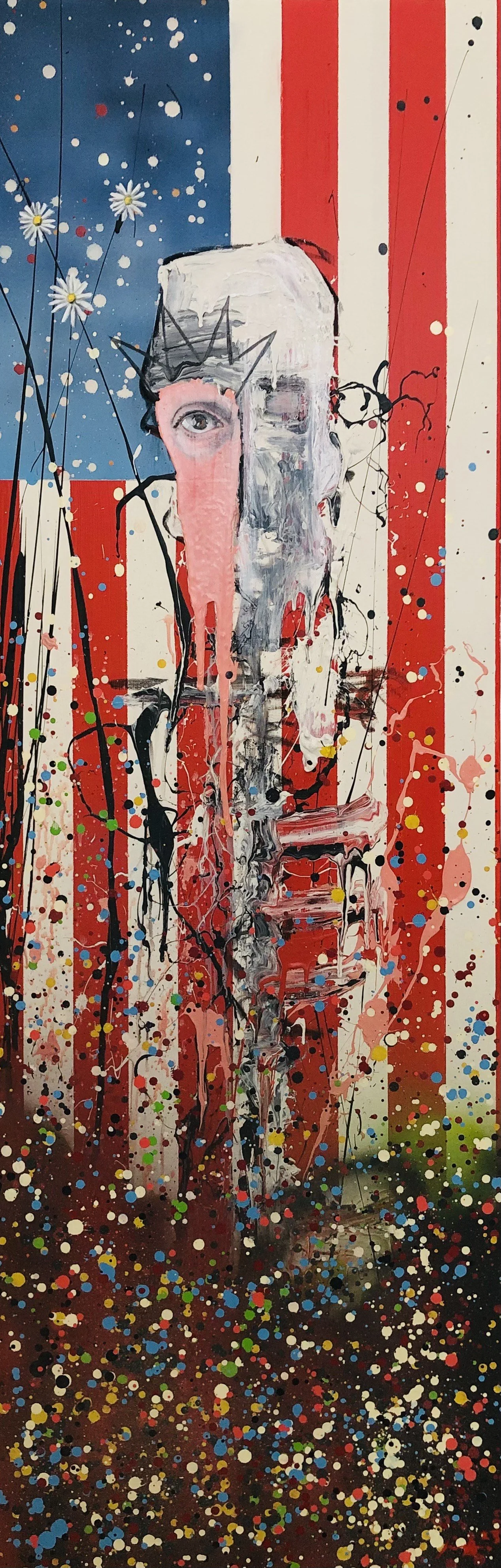 "U.S. Blues #4" 
Mixed media on canvas, 
60 in x 20 in