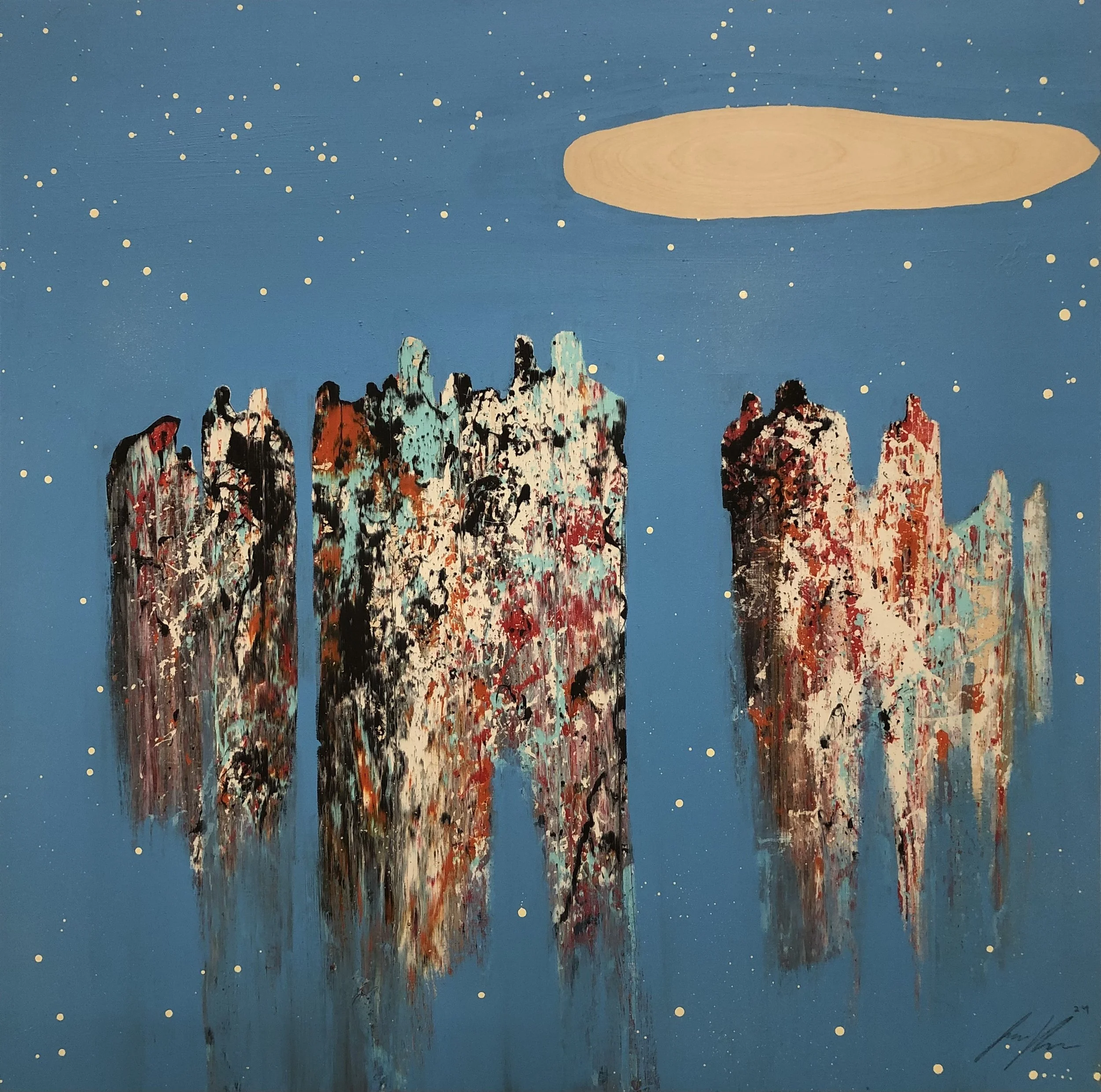 "Figures in Blue 4" 
Industrial paint on wood panel, 
40 in x 40 in - SOLD