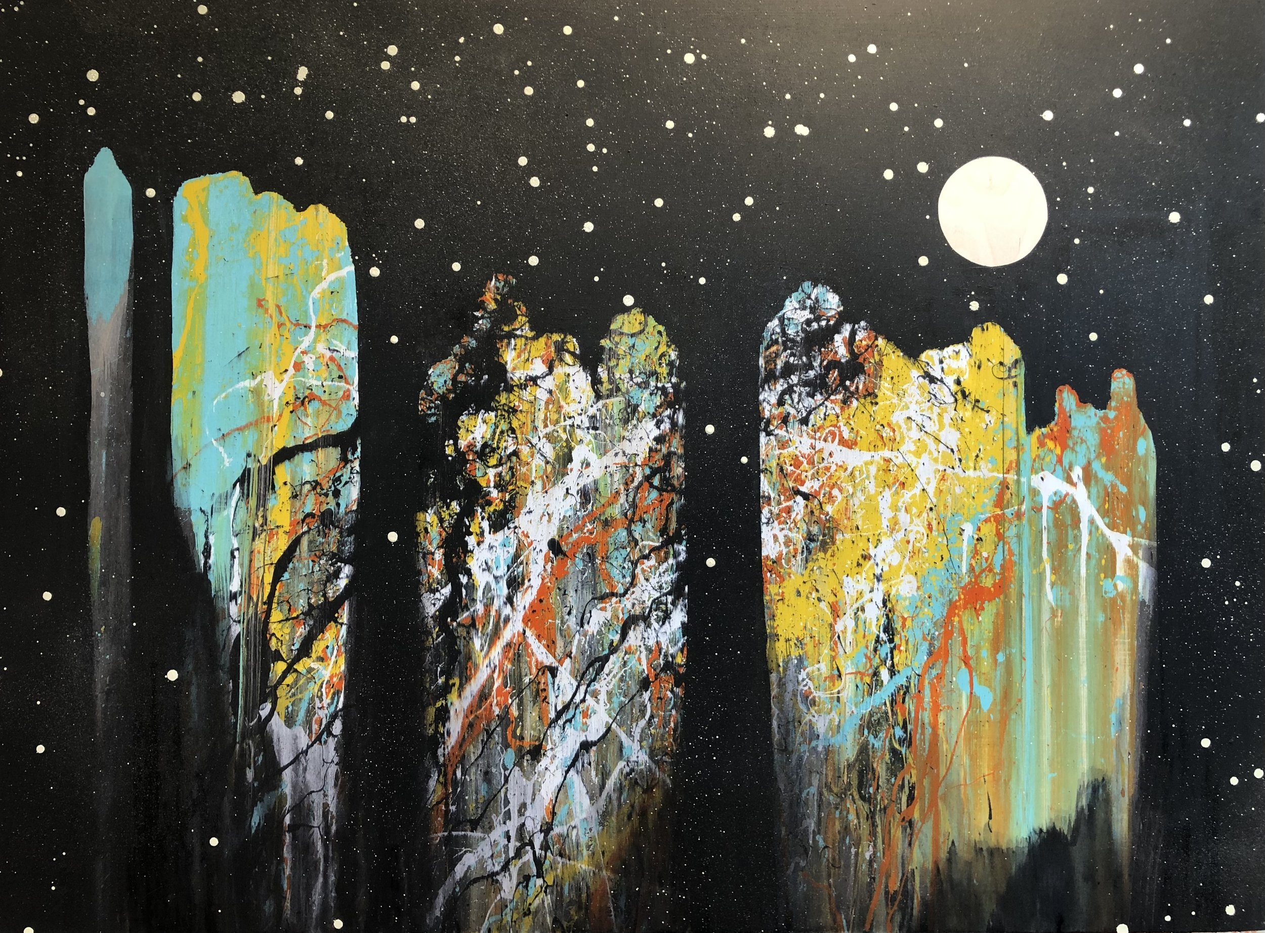 "Figures in Black 7" Industrial paint on wood panel, 30 in. x 40 in.