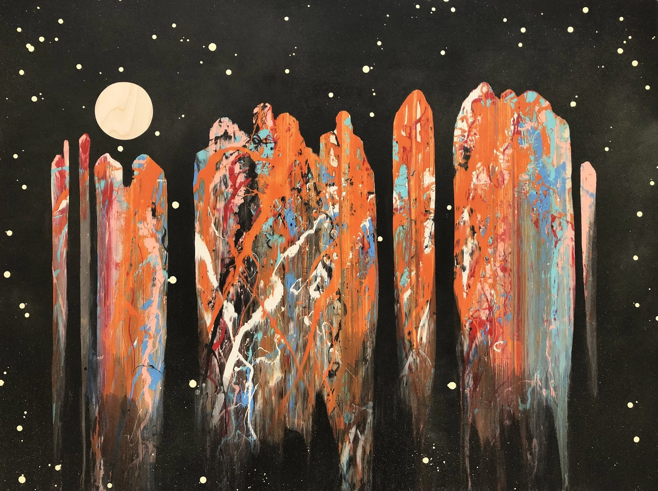 "Figures in Black 3" Industrial paint on wood panel, 30 in. x 40 in.