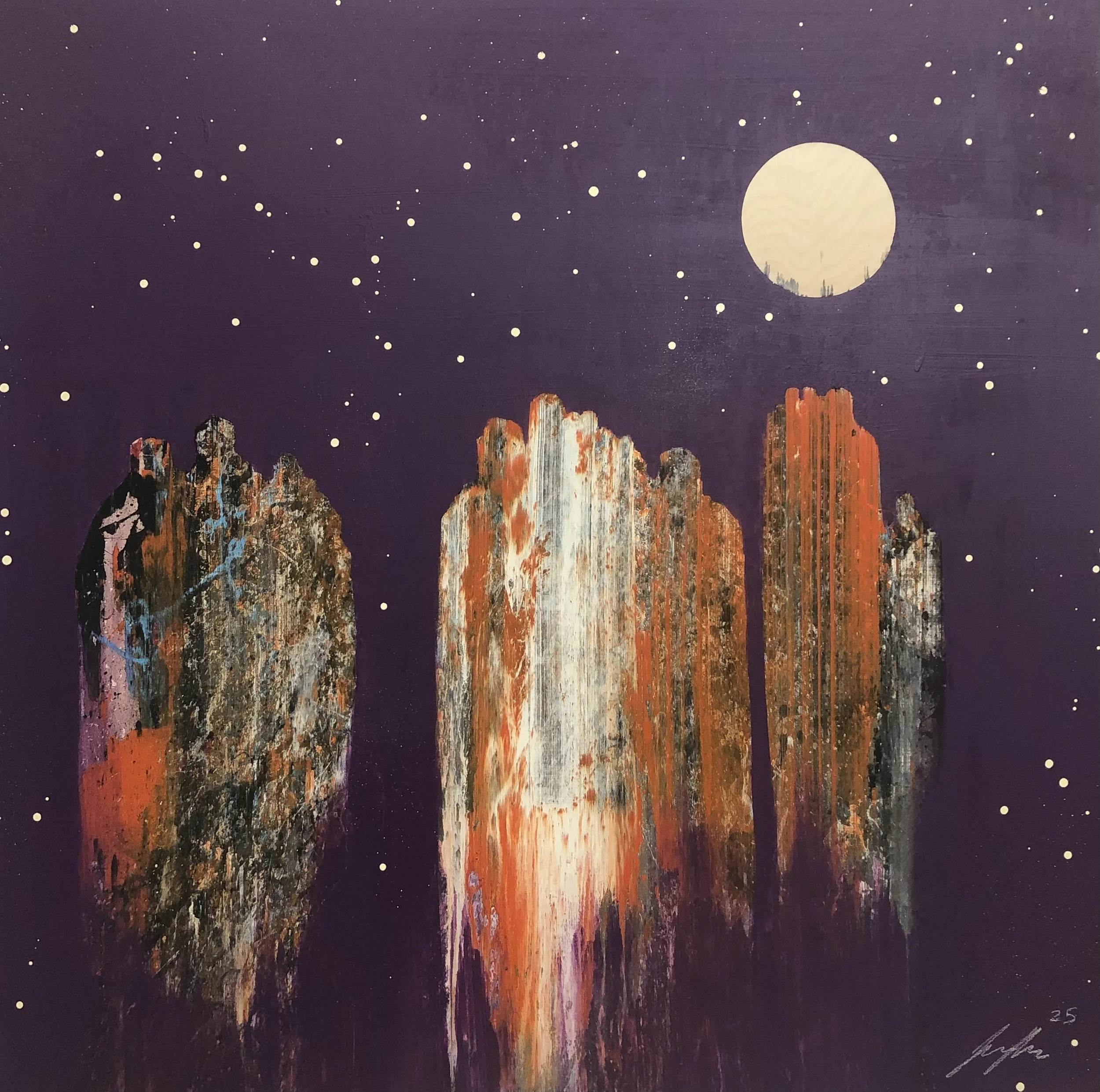 "Figures in Purple 2" 
Industrial paint on wood panel,
40 in x 40 in