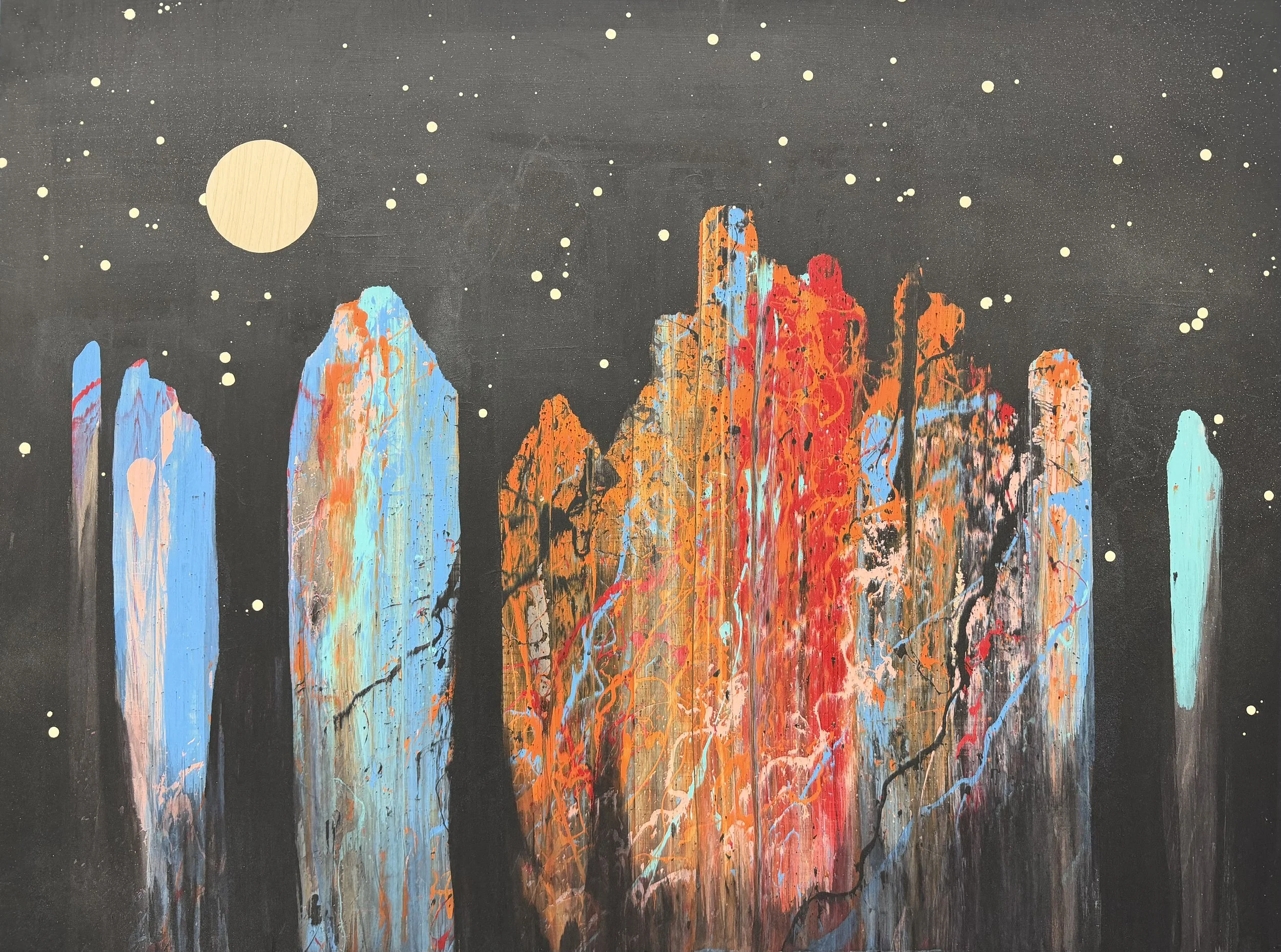 "Figures in Black 4" Industrial paint on wood panel, 30 in. x 40 in.
