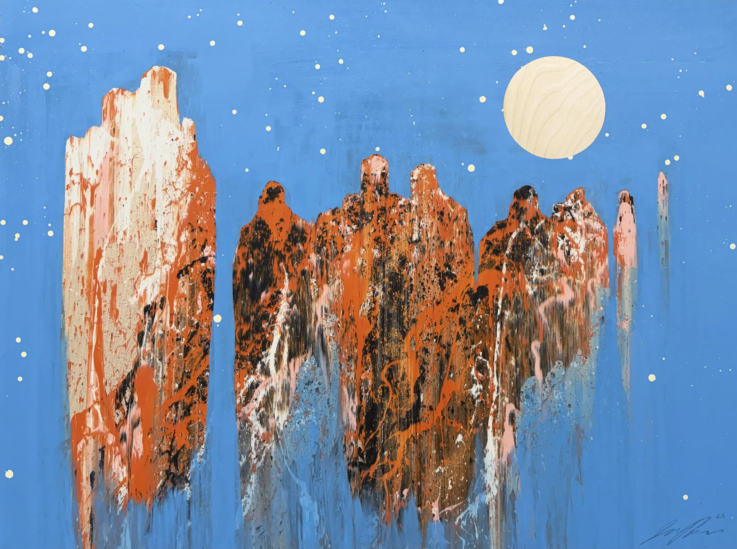 "Figures in Blue 7" 
Industrial paint on wood panel,
30 in x 40 in