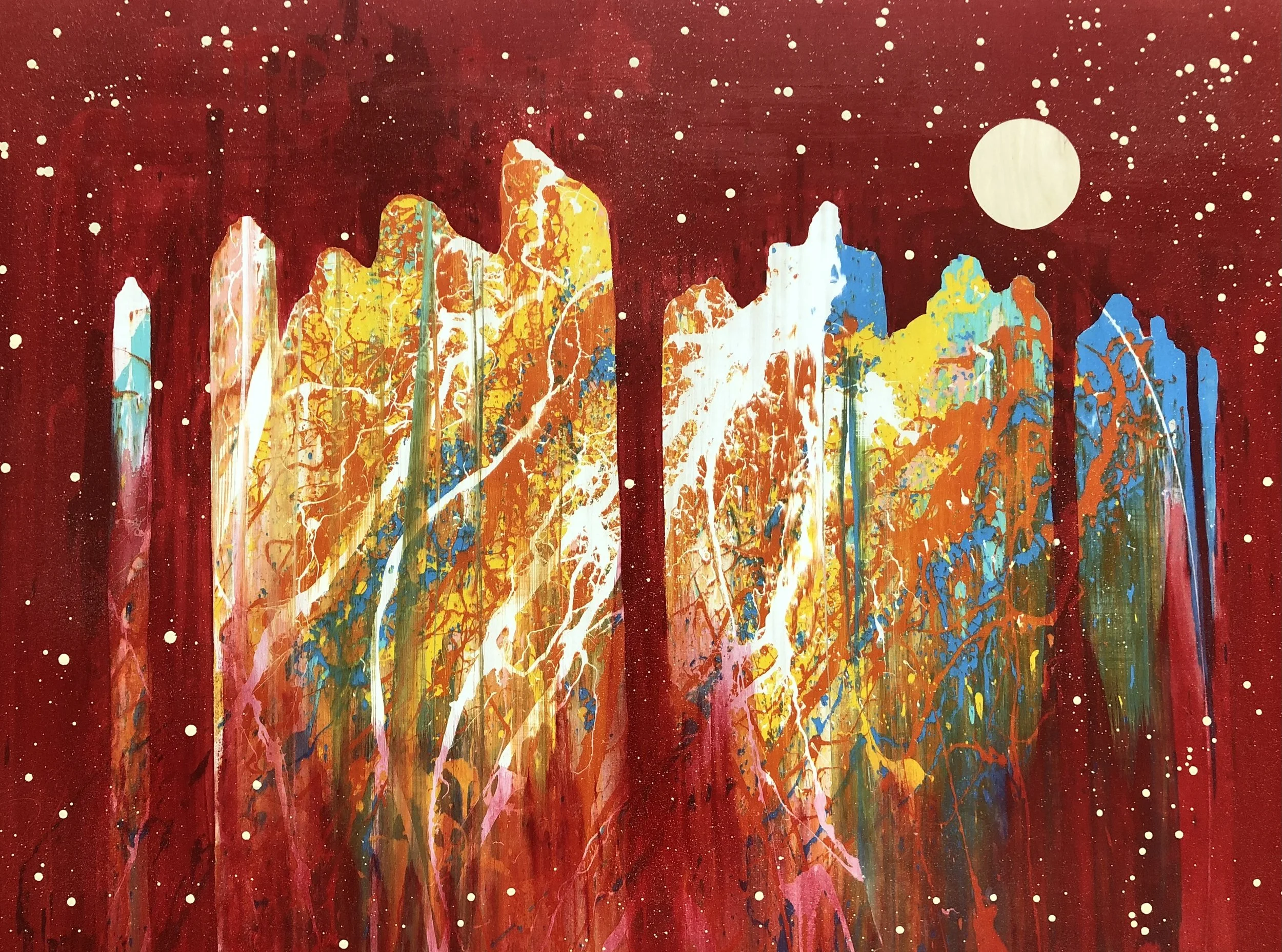 "Figures in Red 2" Industrial paint on wood panel, 30 in. x 40 in.