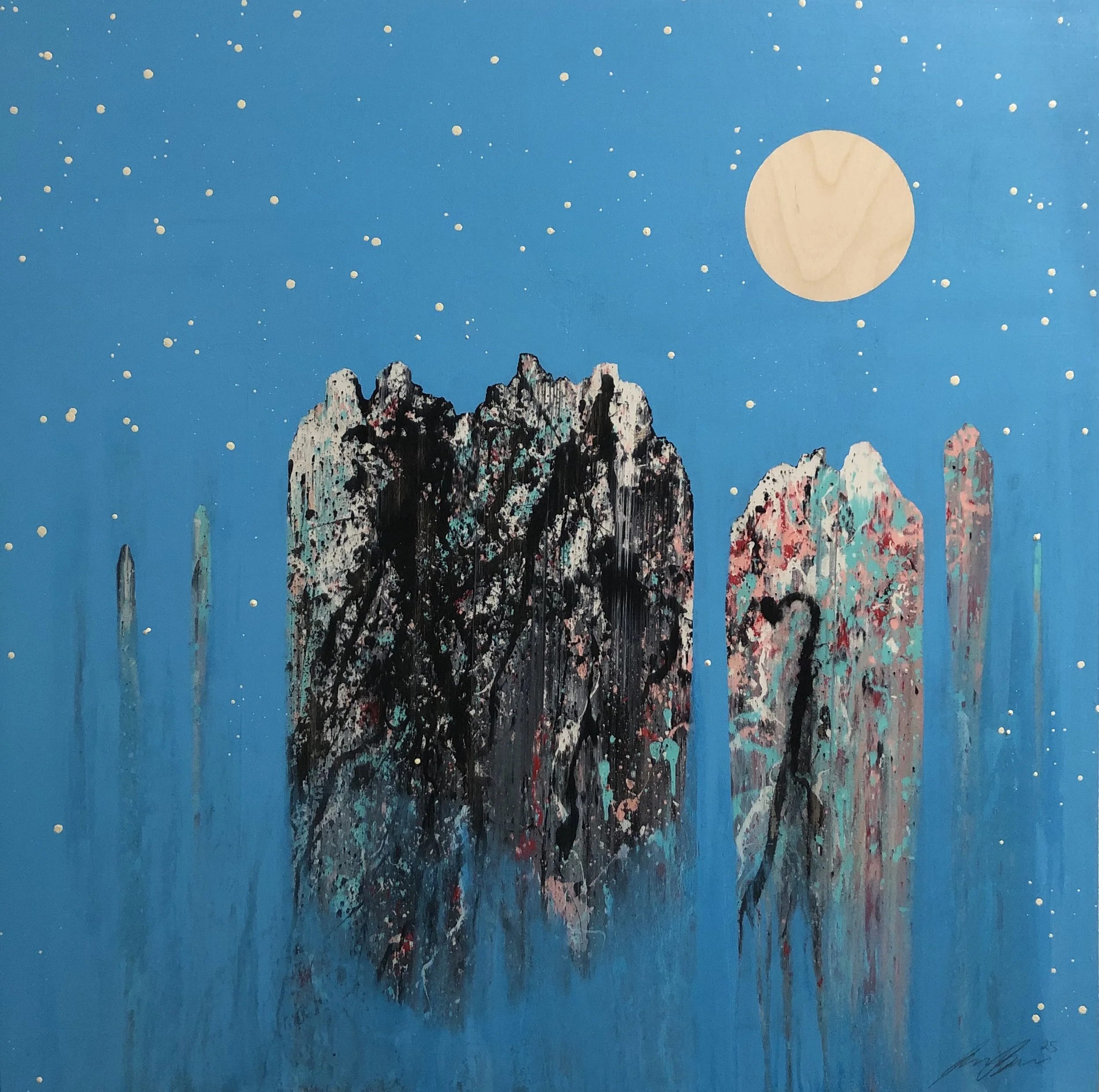 "Figures in Blue 9" 
Industrial paint on wood panel,
40 in x 40 in - SOLD