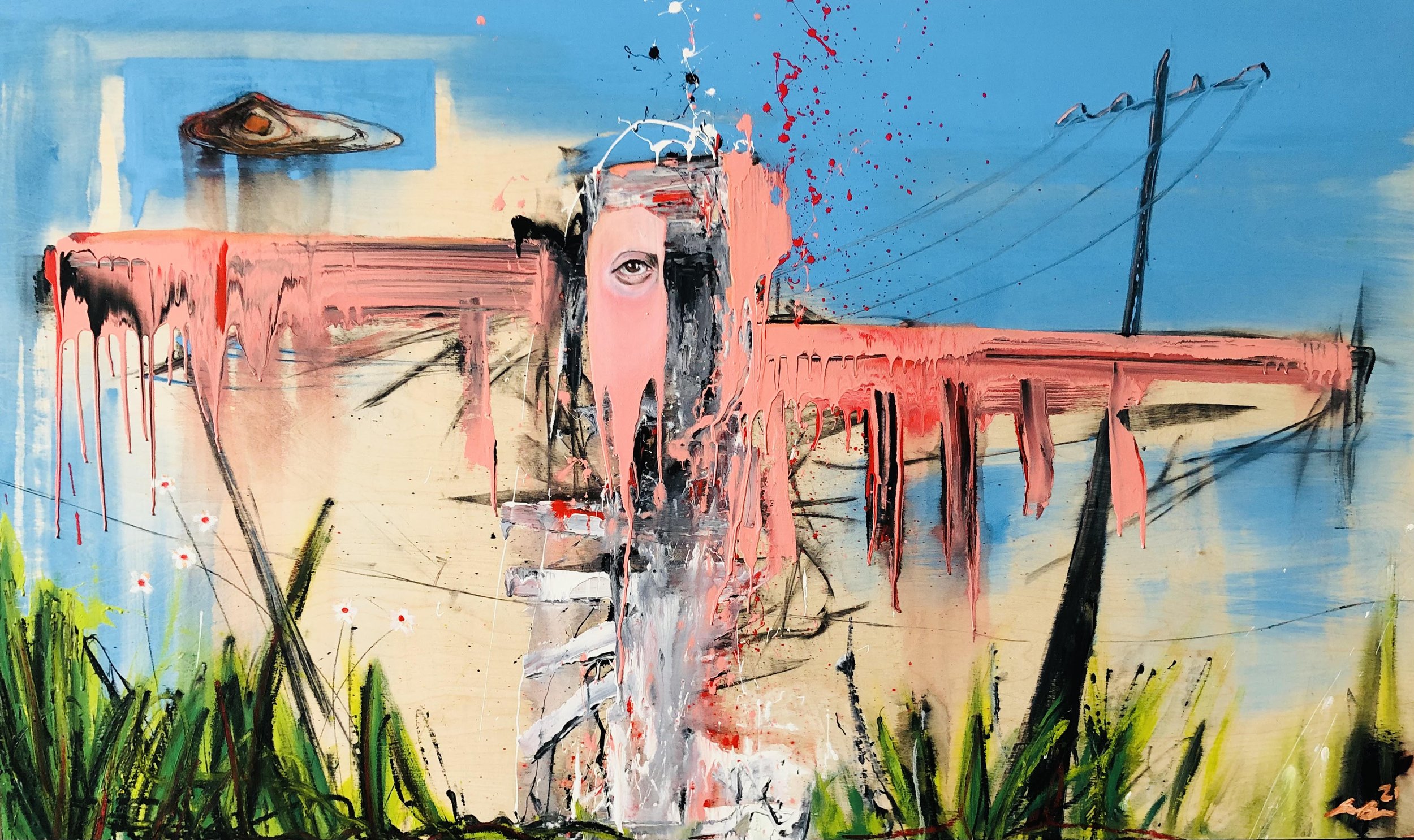 "American Landscape 1"
Industrial paint, oil, and charcoal on wood panel
60 x 30 in.