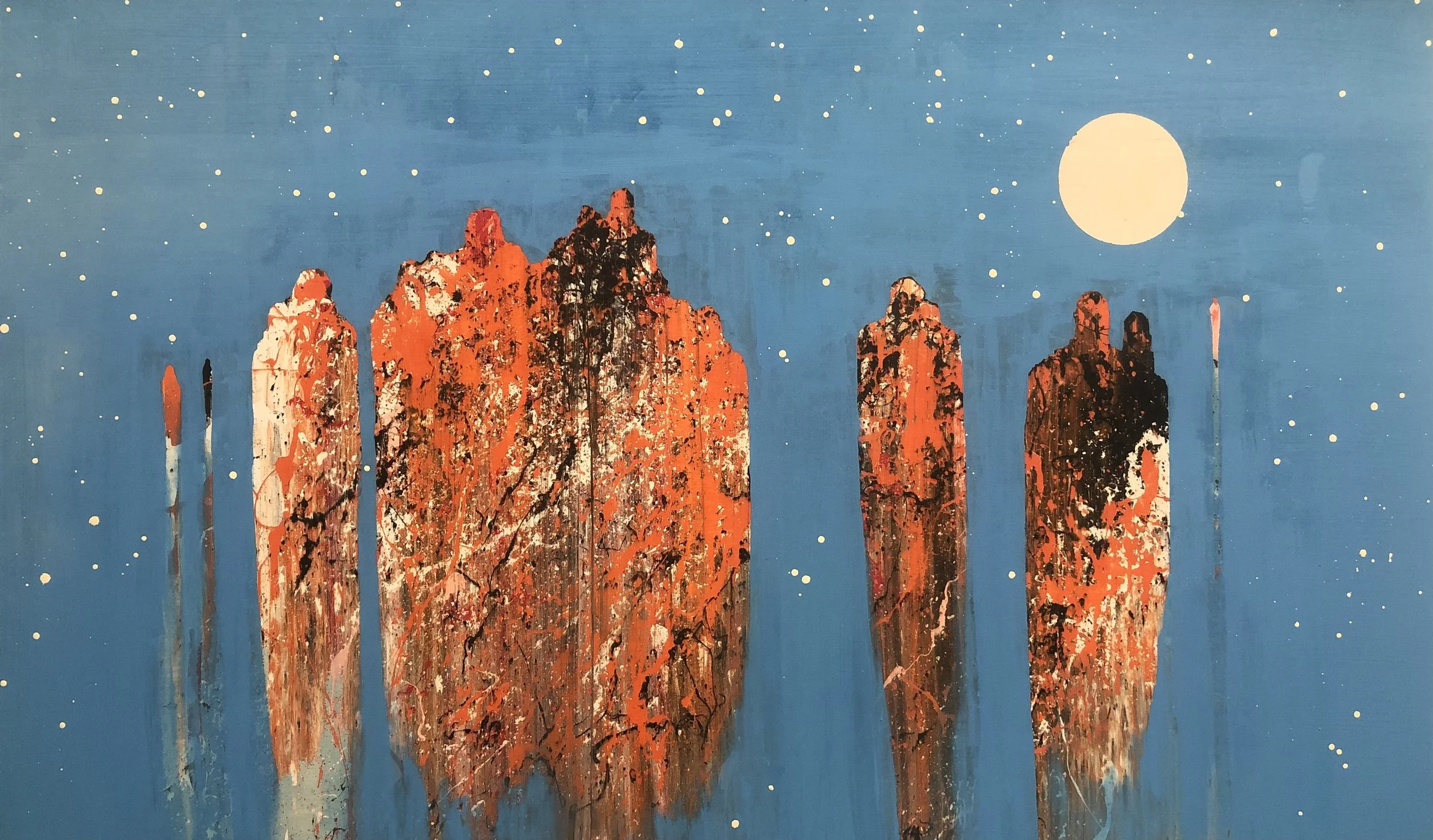 "Figures in Blue 8" 
Industrial paint on wood panel, 
36 in x 60 in