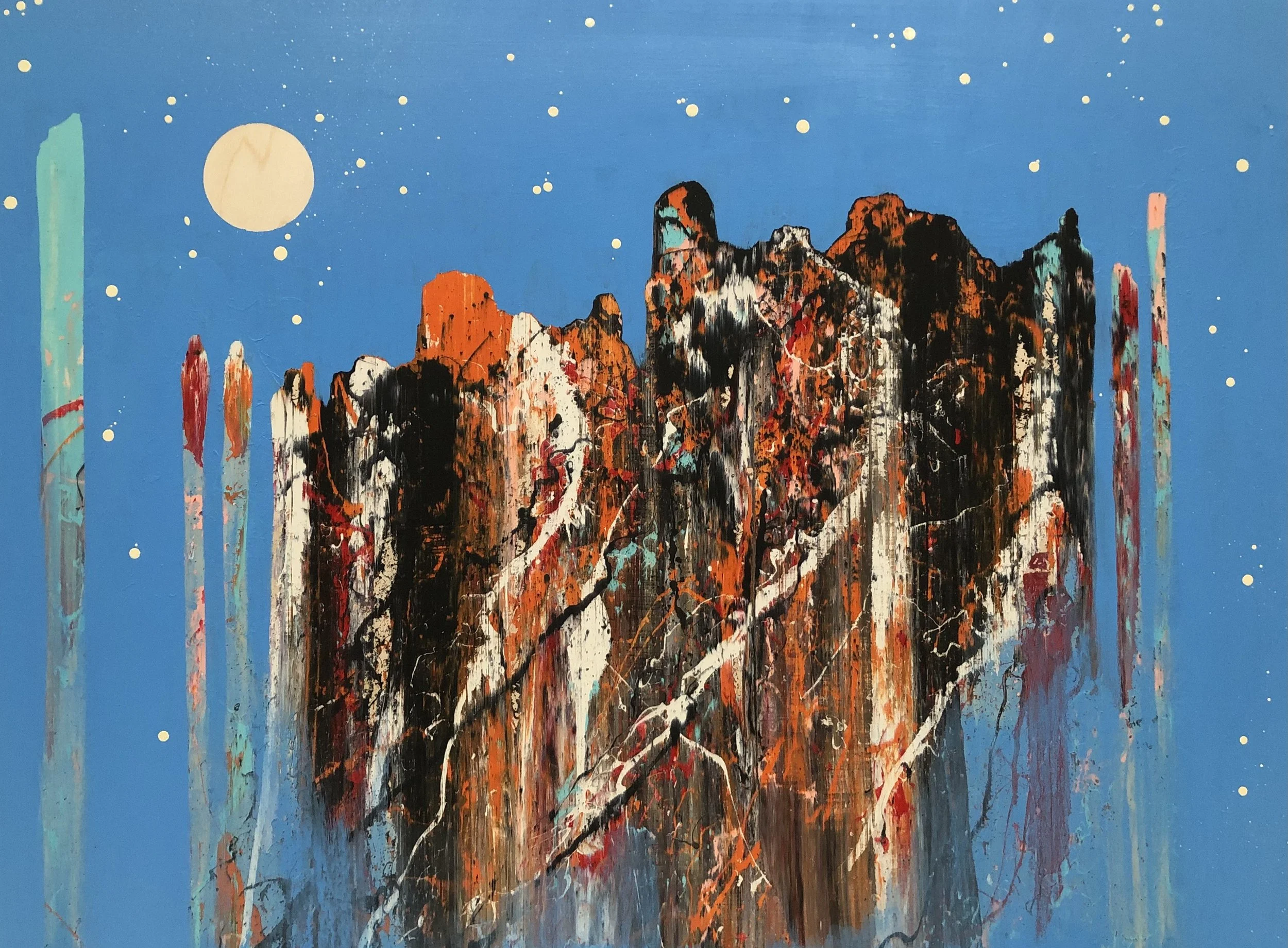 "Figures in Blue 12" Industrial paint on wood panel, 30 in. x 40 in.