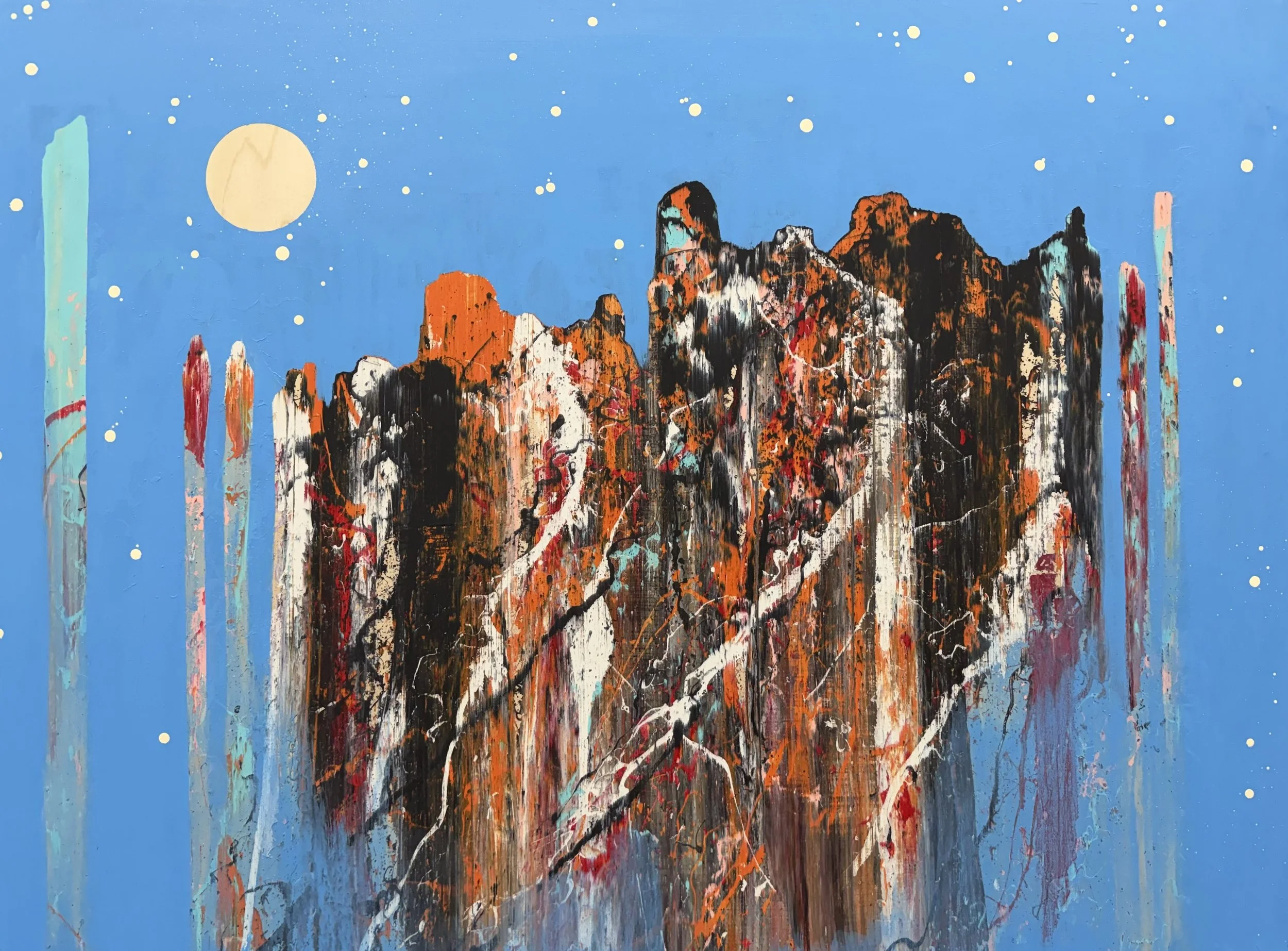 "Figures in Blue 12" Industrial paint on wood panel, 30 in. x 40 in.