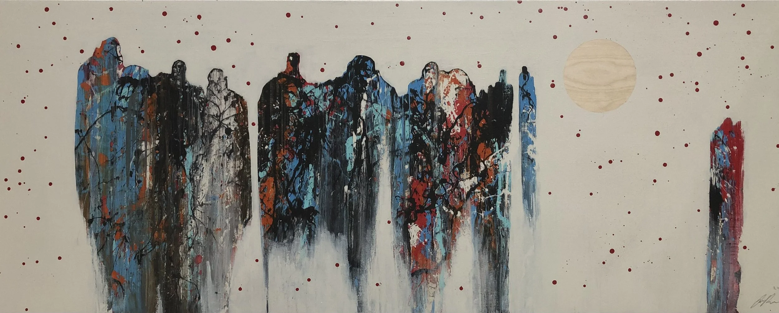 "Figures in White 4" 
Industrial paint on wood panel, 
24 in x 60 in