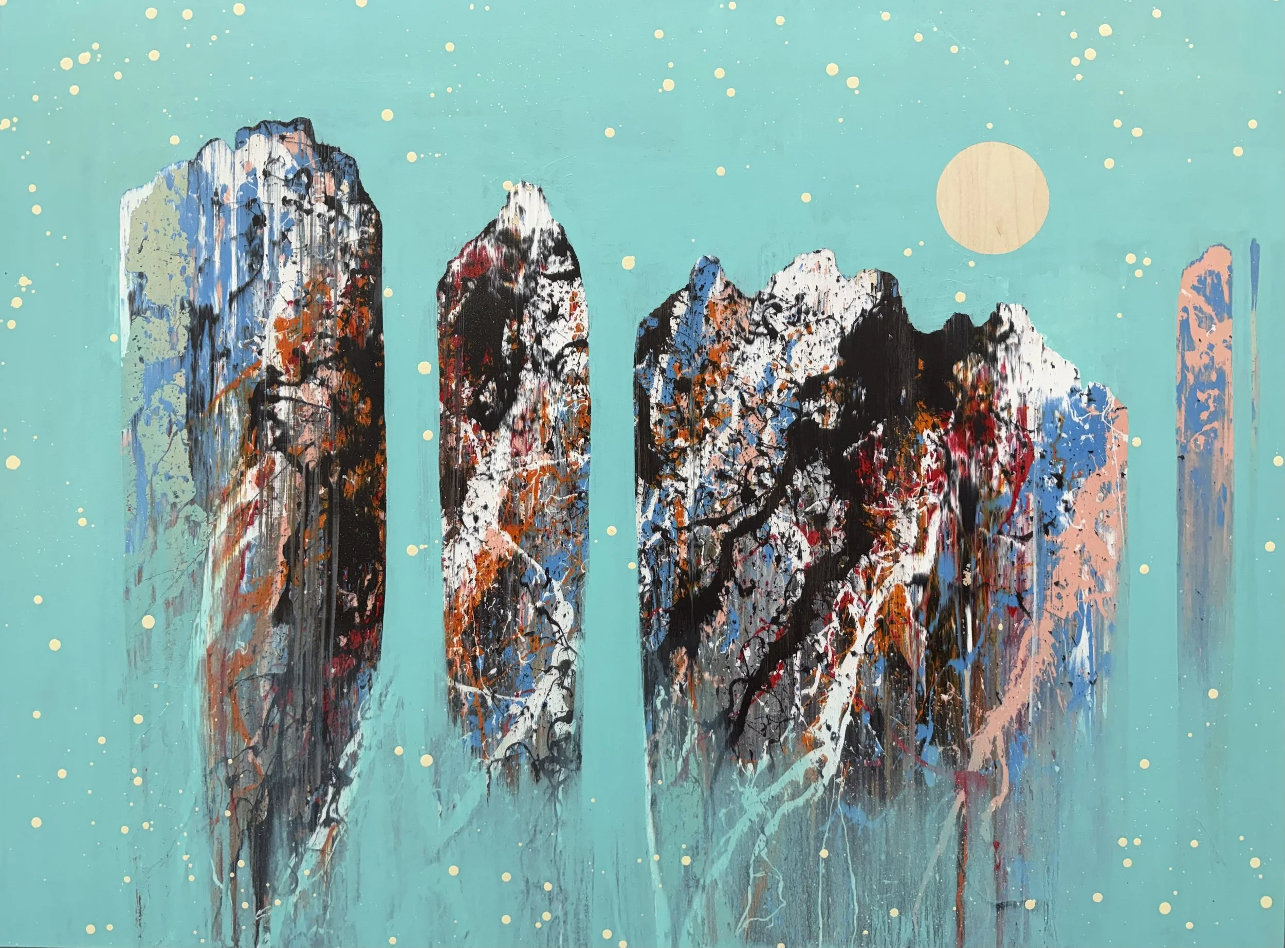 "Figures in Teal 5" Industrial paint on wood panel, 30 in. x 40 in.