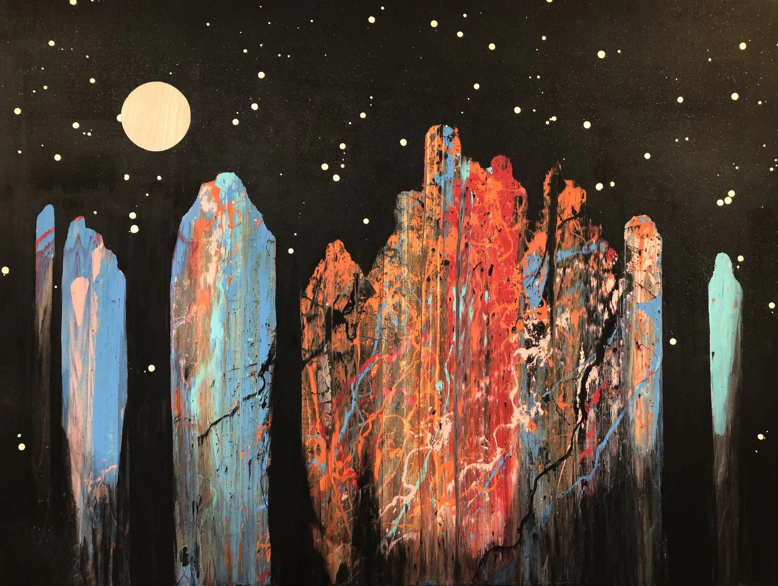 "Figures in Black 4" Industrial paint on wood panel, 30 in. x 40 in.