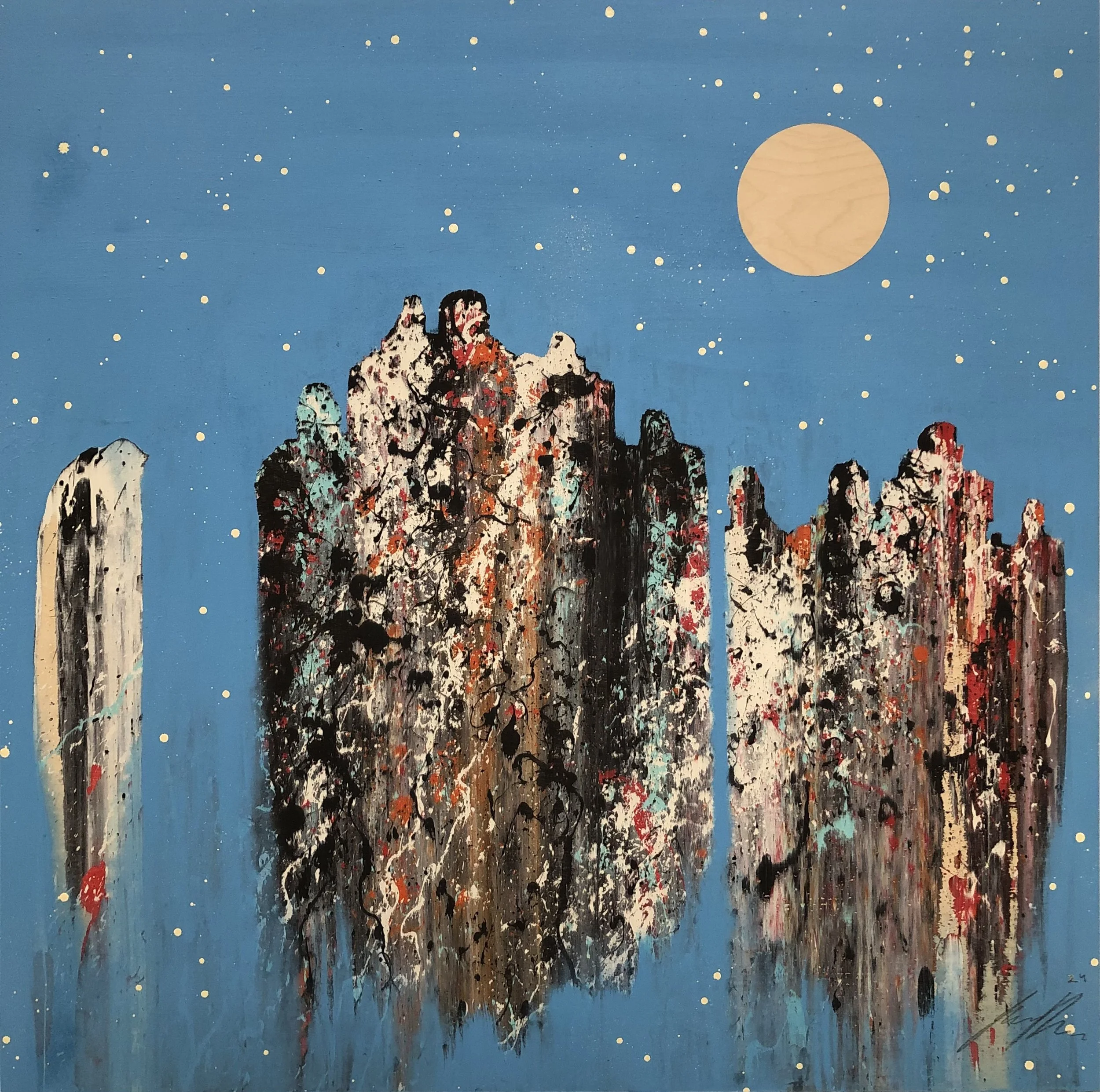 "Figures in Blue 5" 
Industrial paint on wood panel, 
40 in x 40 in - SOLD