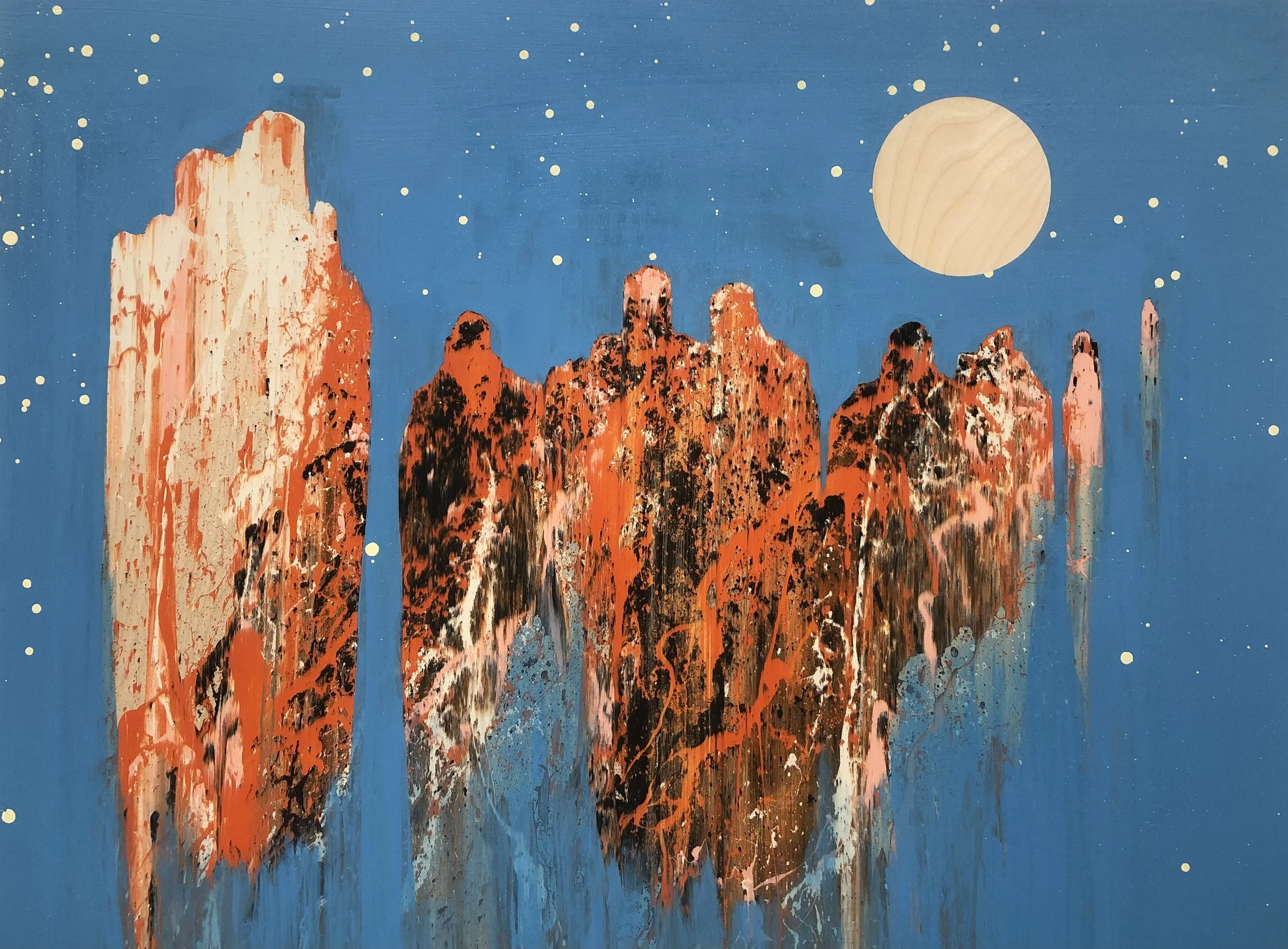 "Figures in Blue 7" 
Industrial paint on wood panel,
30 in x 40 in