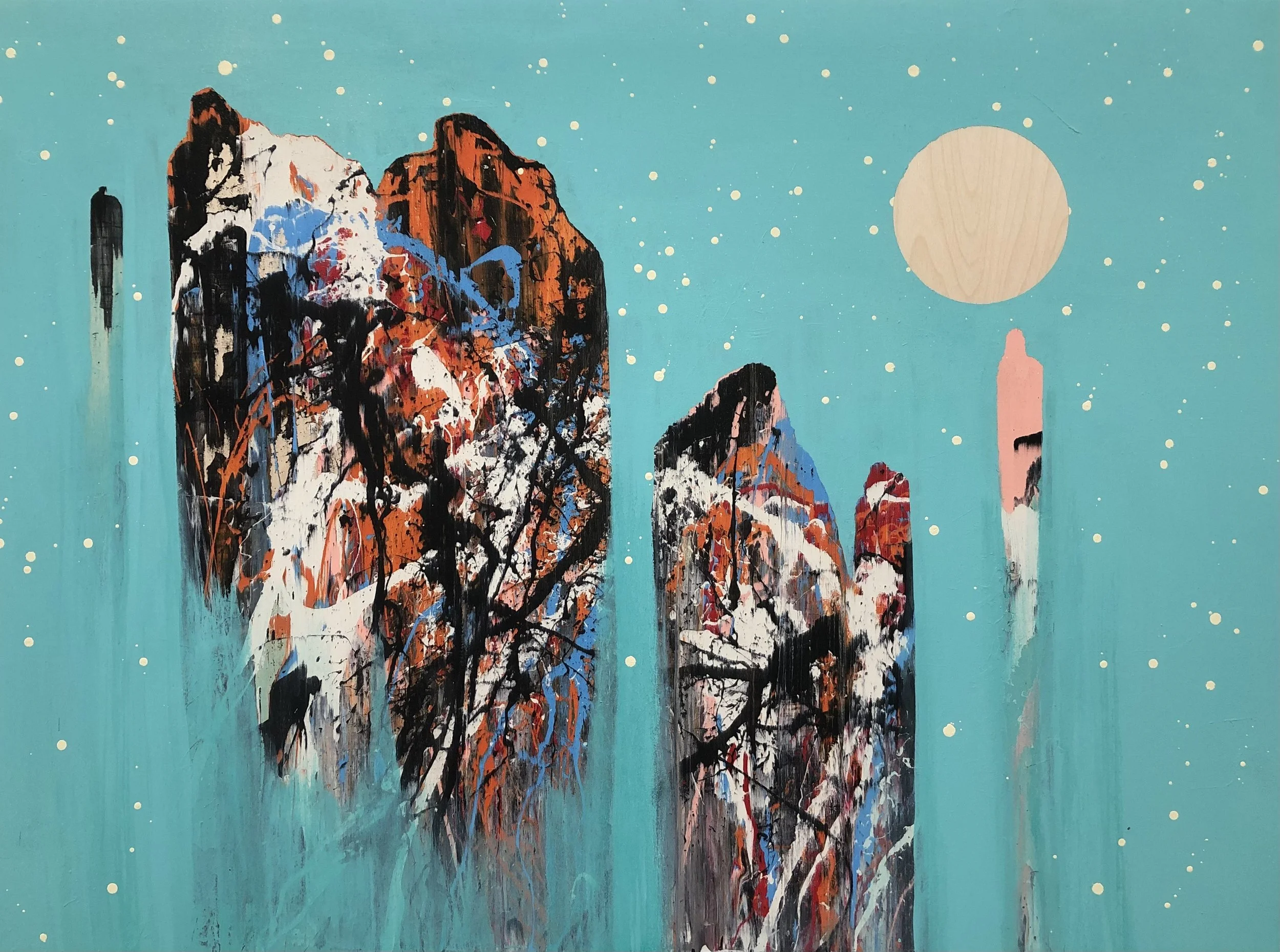 "Figures in Teal 4" Industrial paint on wood panel, 30 in x 40 in