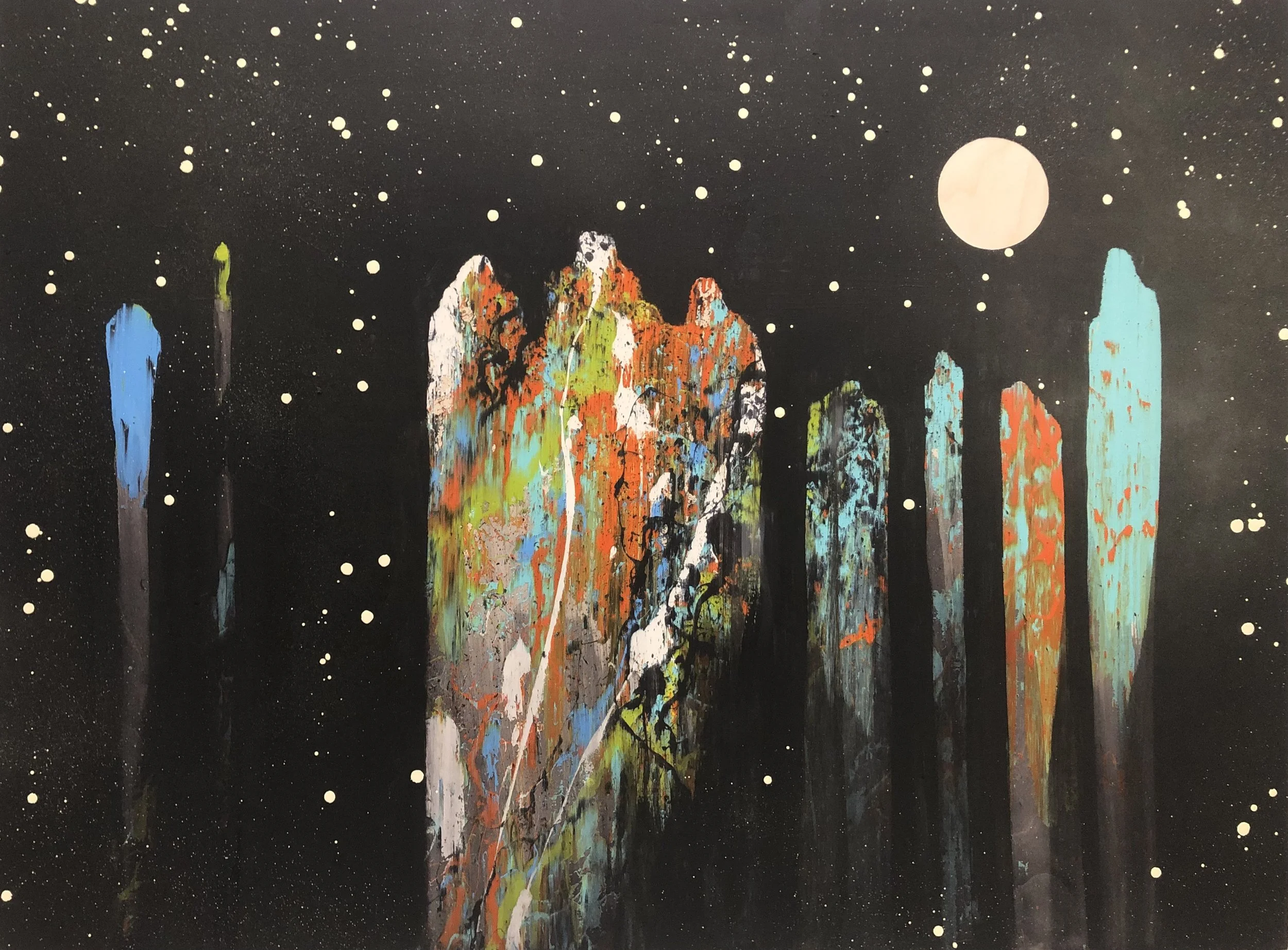 "Figures in Black 6" Industrial paint on wood panel, 30 in. x 40 in.