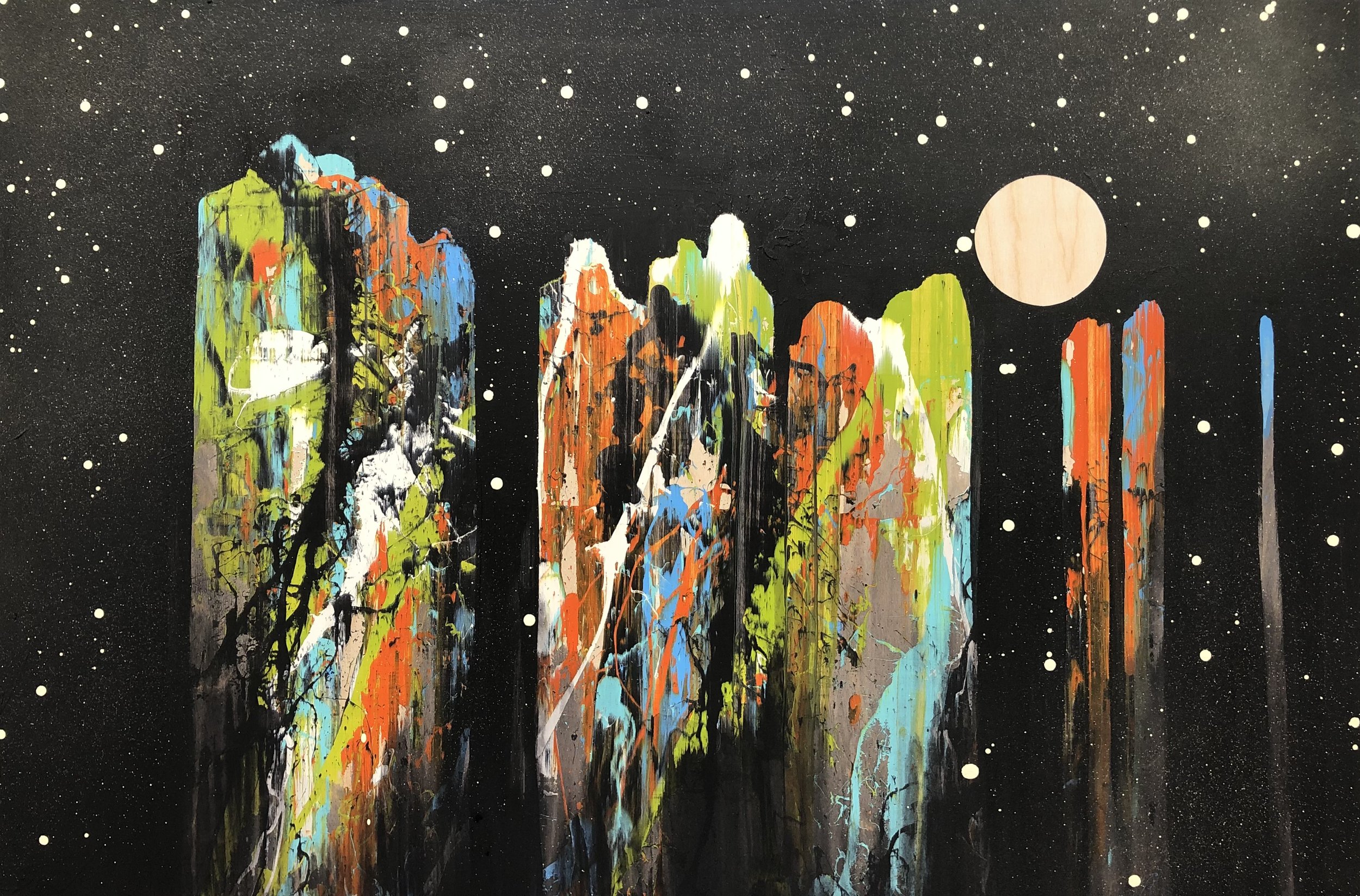 "Figures in Black 5" Industrial paint on wood panel, 24 in. x 36 in.