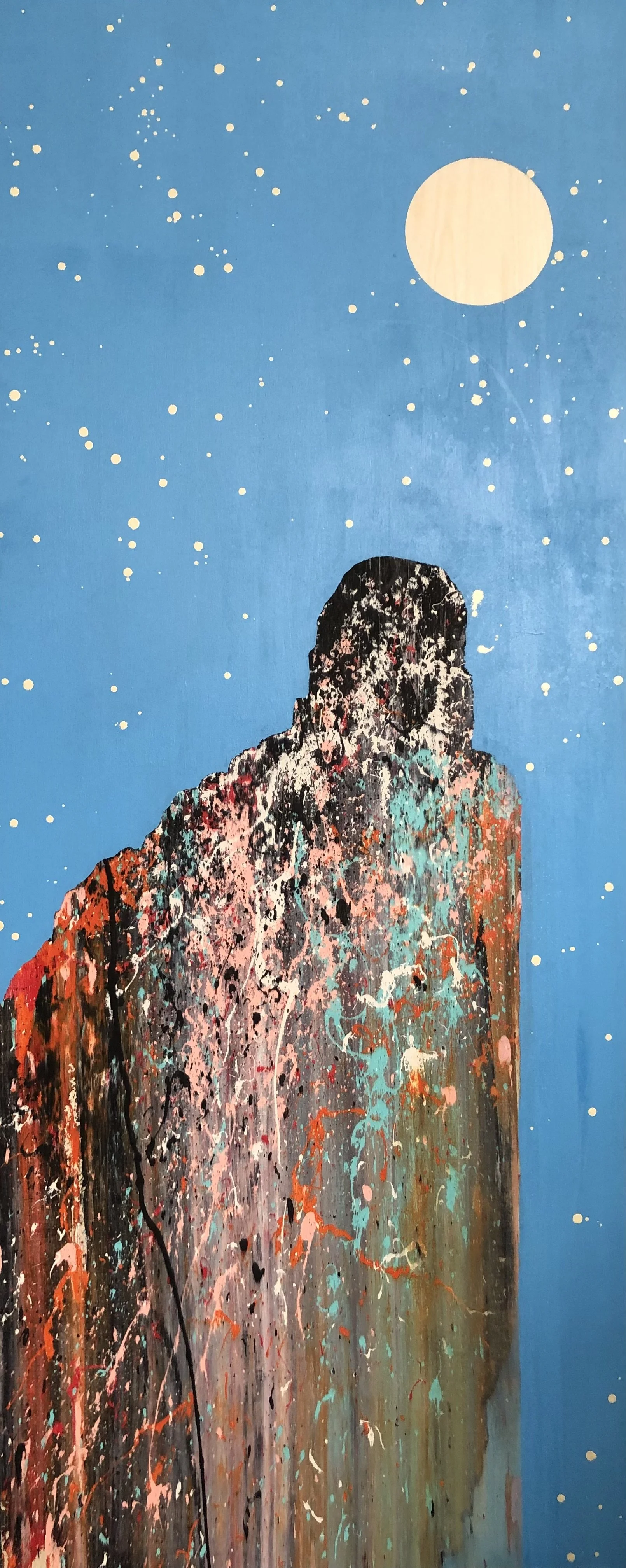 "Portrait in Blue 1" 
Industrial paint on wood panel,
60 in x 24 in