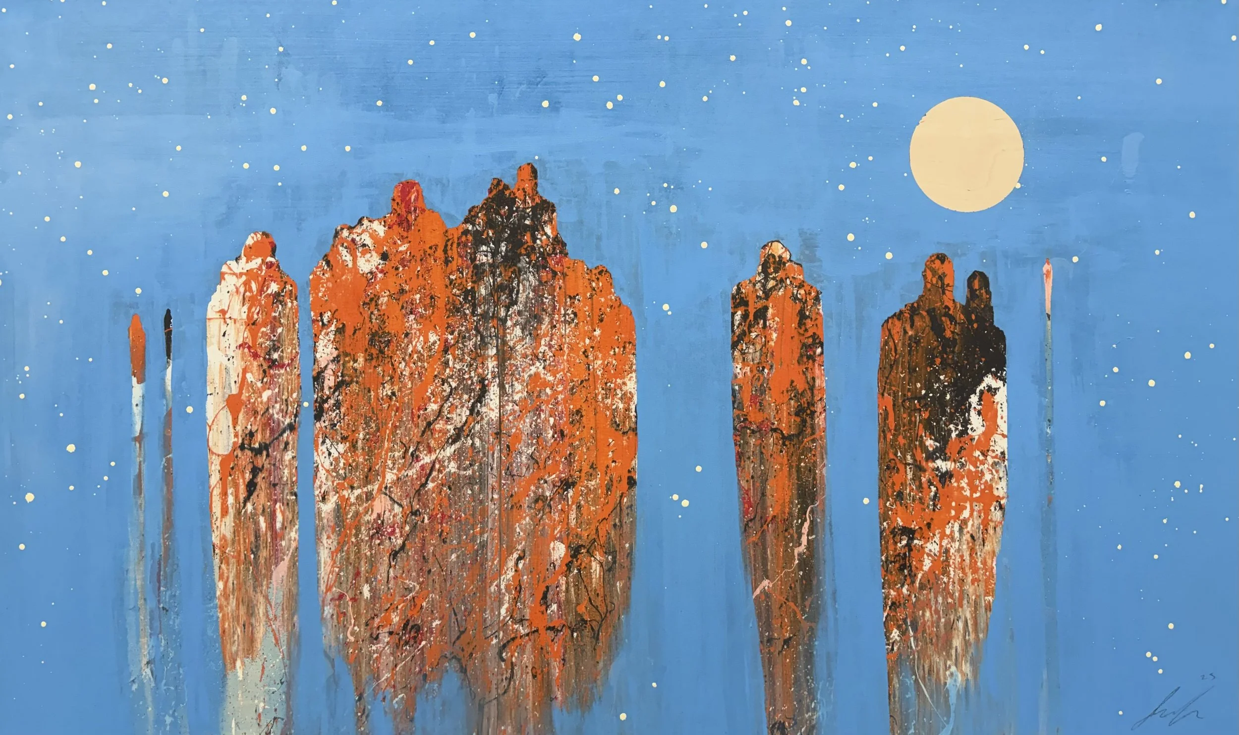"Figures in Blue 8" 
Industrial paint on wood panel, 
36 in x 60 in