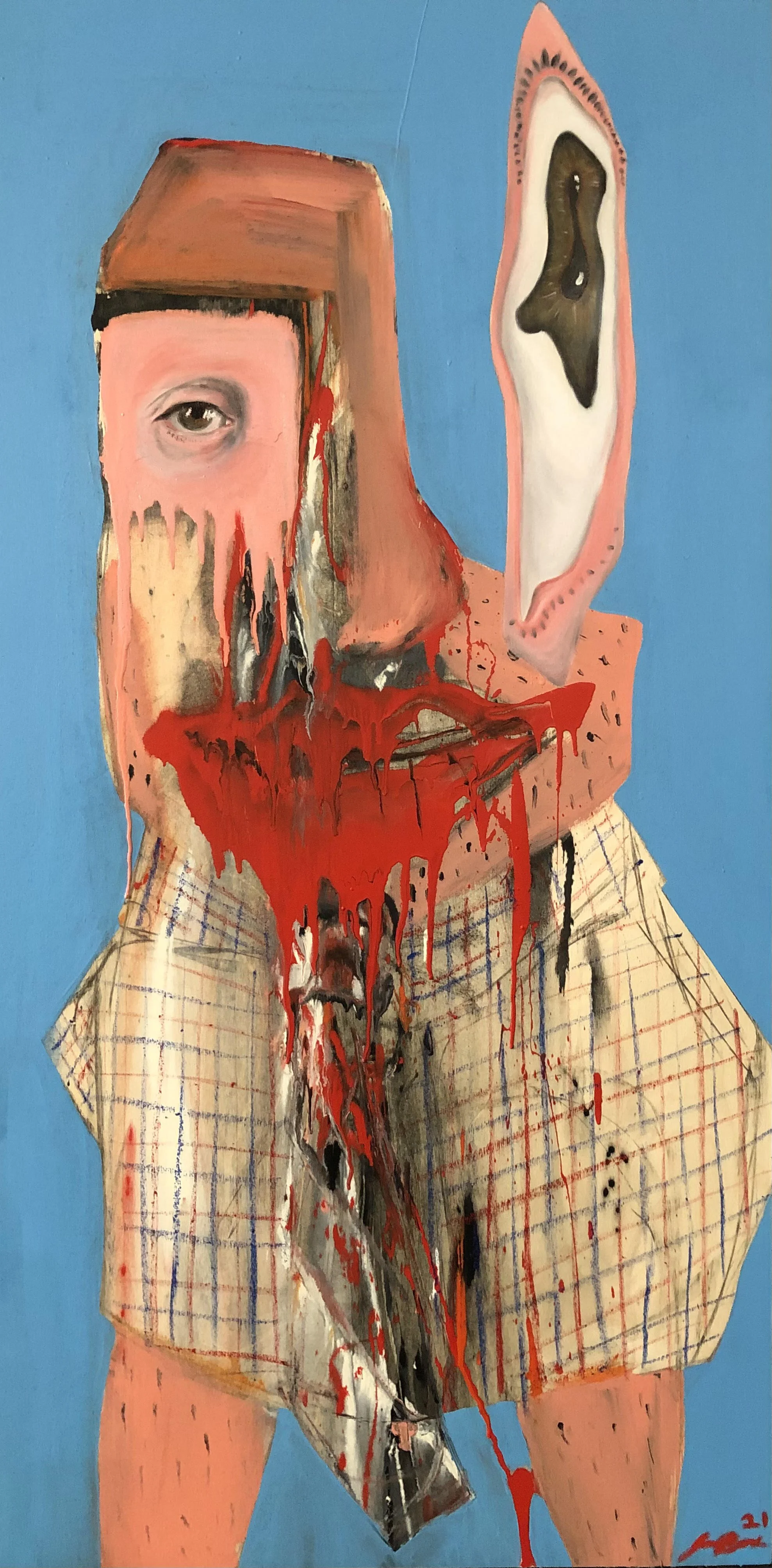 "Little Dickey Dew Makes the Big Time" Mixed media on wood panel, 48 in x 24 in