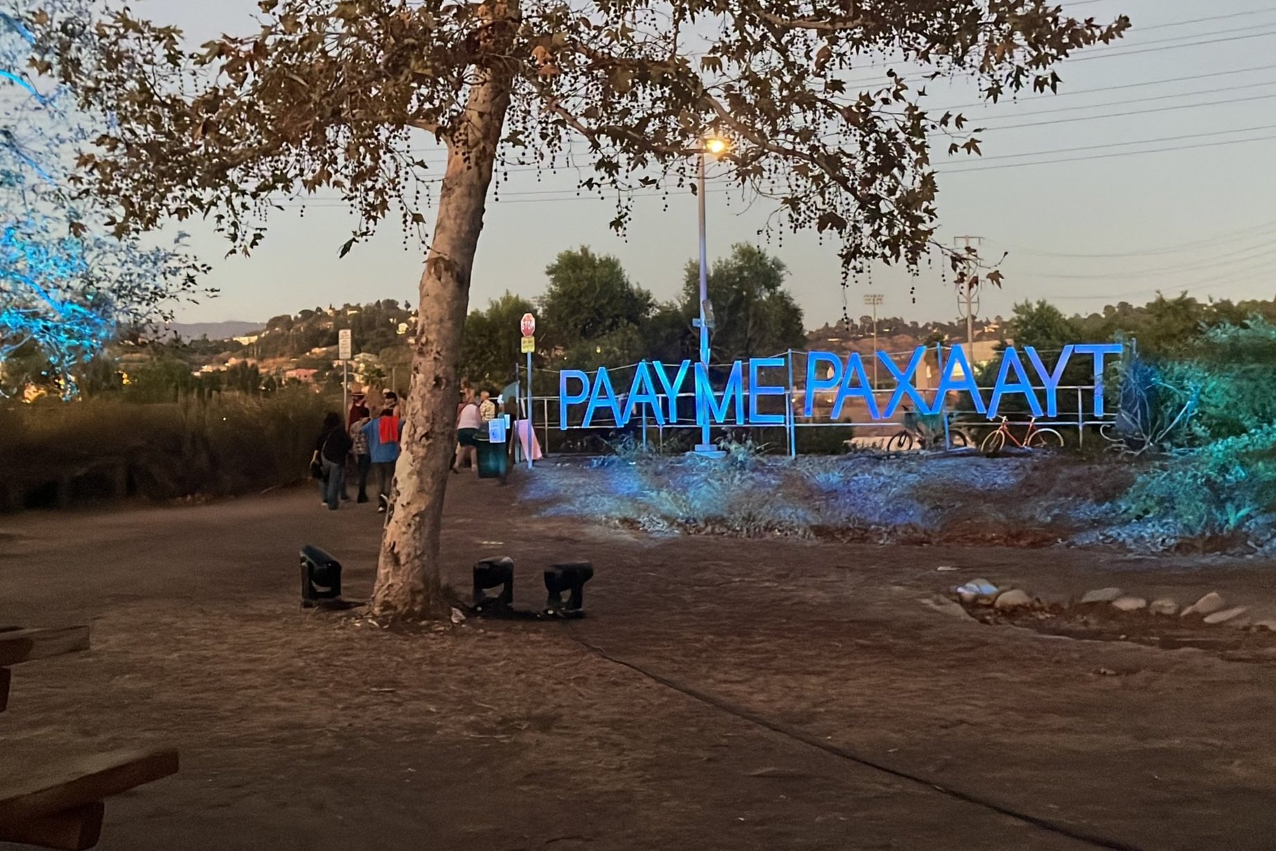 The Tongva name of the river - illuminated. /Photo: Tom Wong