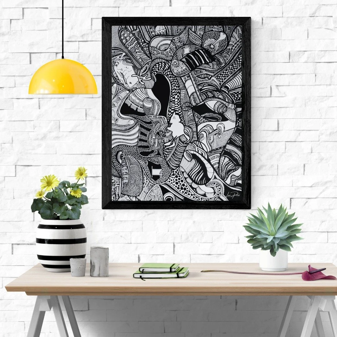 🖤 Chaotic Nap 🖤
Ink on Paper
24" x 18"
For many living with Lyme, sleep is not restoration—it is interruption. Nights fracture into fragments: shallow rest, sudden awakenings, aching muscles that refuse to quiet. Instead of renewa