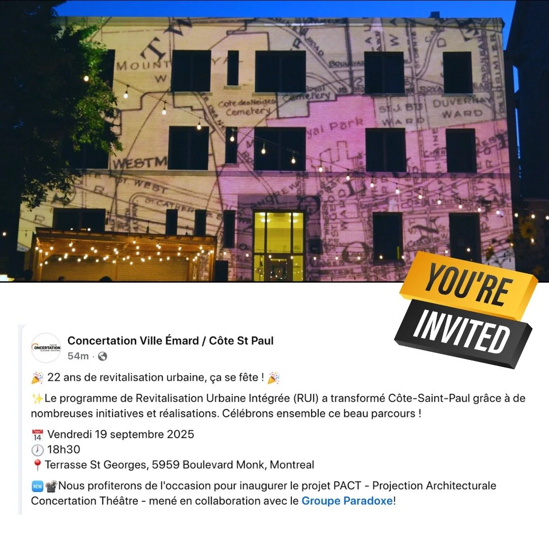 You are warmly invited to the inauguration of the PACT project — Projection, Architecture, Concertation, and Theatre — a unique initiative realized in collaboration with Groupe Paradoxe !
📅 Friday, September 19th, 2025
🕖 18h30
📍Terras