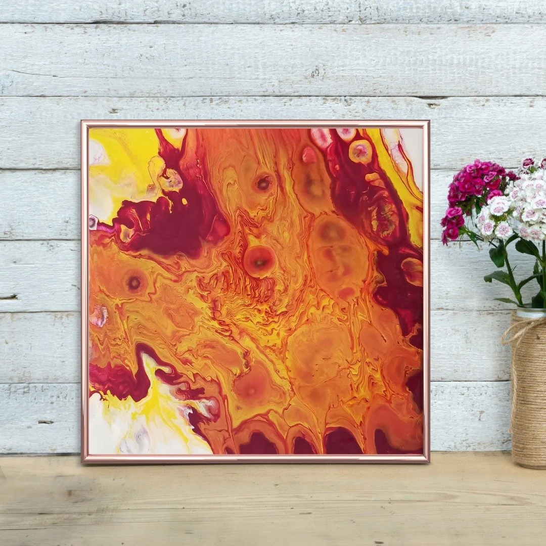 A new creation emerges &mdash; an abstract, fluid exploration of what cannot be seen but deeply felt.

This 14&quot; x 14&quot; mixed media work invites the viewer to imagine the burning beneath the skin &mdash; a visceral echo of one of the invisibl