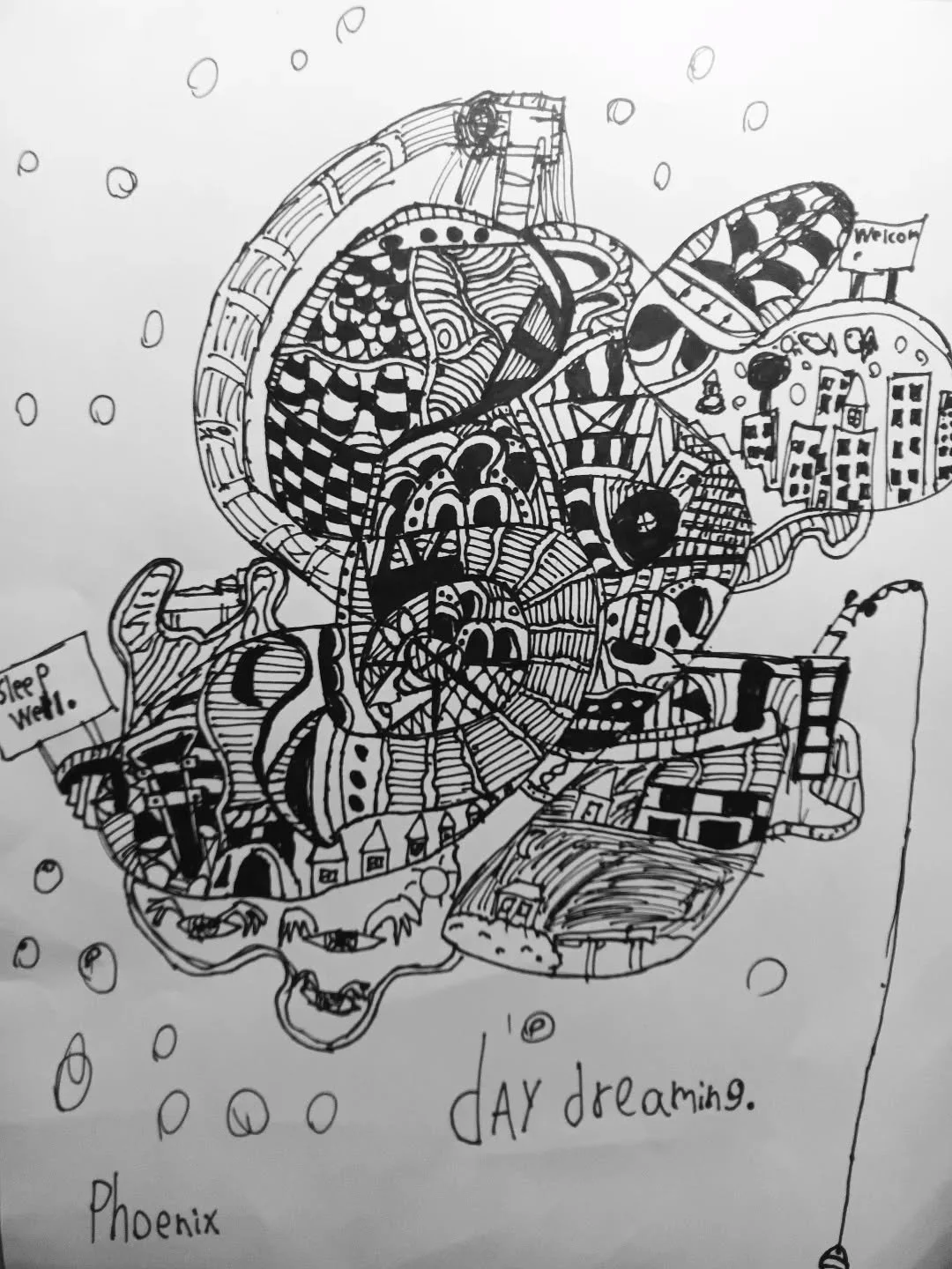 Thrilled to share with you my son's drawing, his attempt to recreate a liminal space from one of his games, translated  into my doodling style. Gotta love it!

"Day Dreaming"
11" x 8.5"ink on paper 

#artistlife #artrunsinthefamil