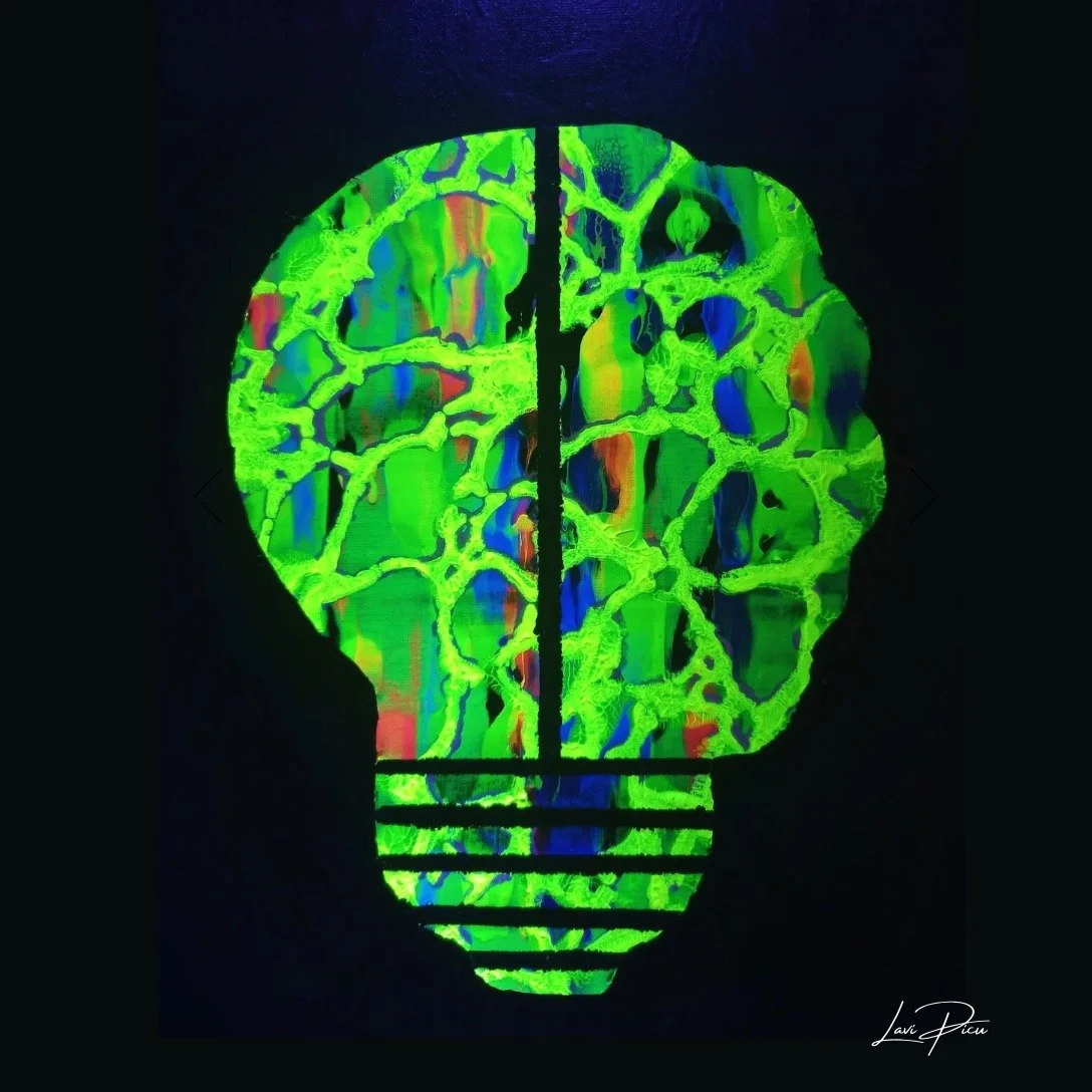 FOGGED UP

A visual meditation on clarity lost &mdash; and slowly, unevenly regained.

"Fogged Up" is a 20&rdquo; &times; 20&rdquo; UV-reactive mixed media painting that gives form to brain fog: the drifting thoughts, the muted edges, the e