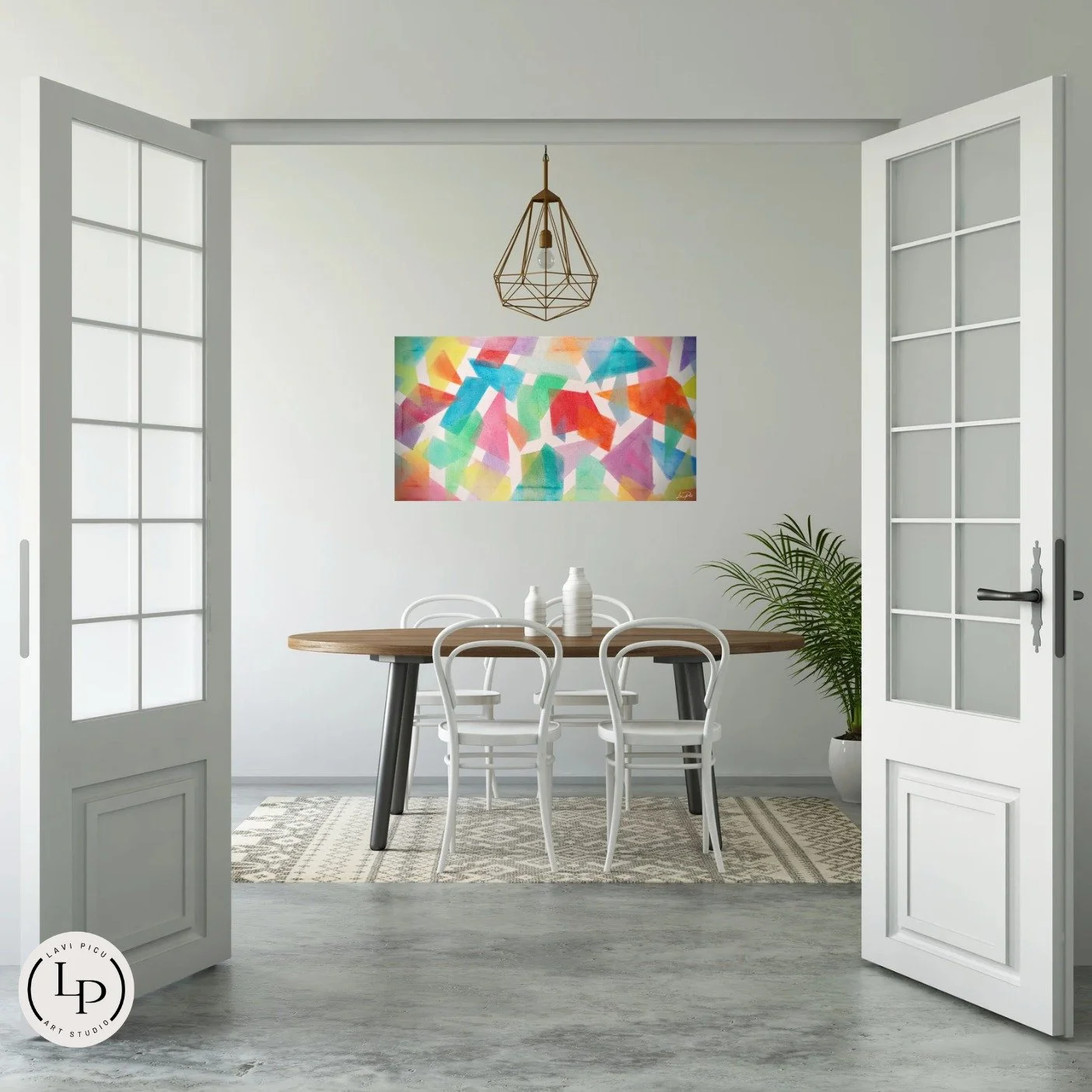 "Kaleidoscope"
A commissioned piece, born from dialogue and trust. ✨

Layers of warm pastels unfold like quiet architecture &mdash; geometric forms drifting, intersecting, holding each other in suspended balance. Soft terracotta, muted blus