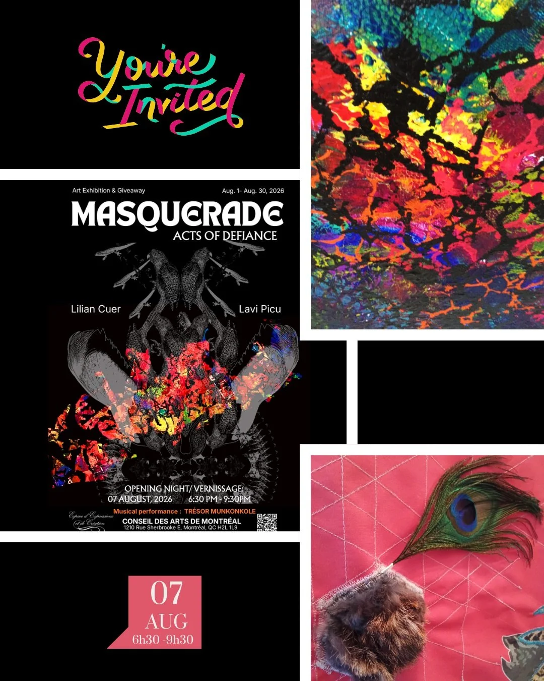 ✨ The wait is almost over.

In 3 days, we'll celebrate the opening reception of Masquerade: Acts of Defiance.

The exhibition is already on view, and these are just a few colourful glimpses of what's waiting for you. Look a little closer... every det