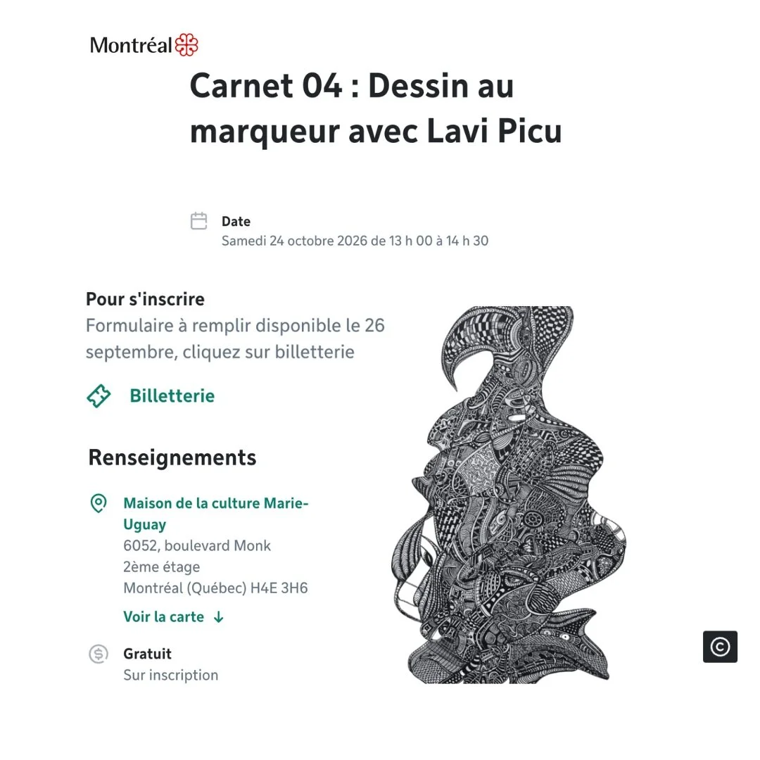 ✍️ Atelier de dessin au marqueur

Et si on laissait le marqueur nous surprendre?

Le 24 octobre &agrave; 13 h, je vous invite &agrave; un atelier de dessin au marqueur &agrave; la Maison de la culture Marie-Uguay.

Un moment pour exp&eacute;rimenter 
