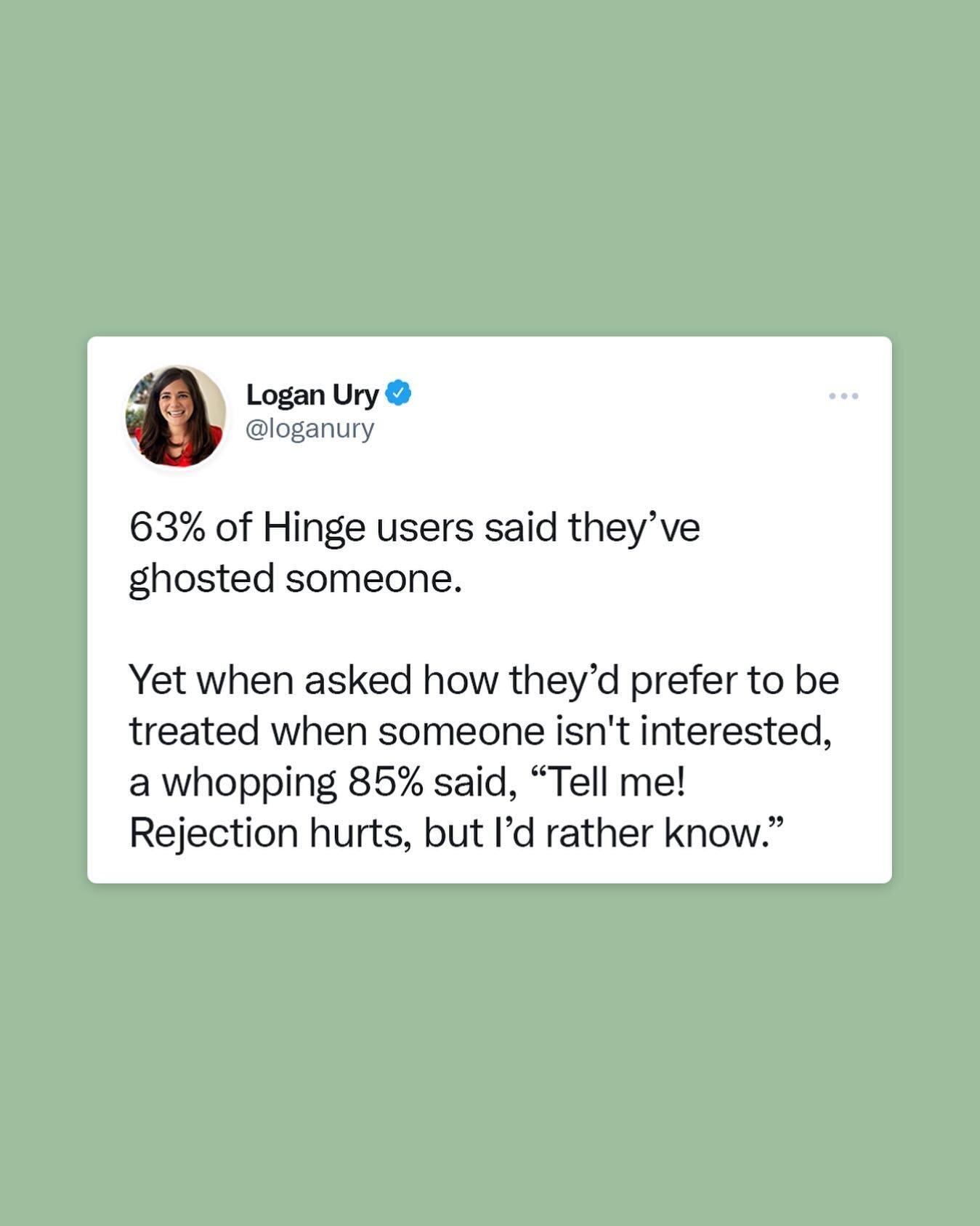 People often ghost because they think they&rsquo;re avoiding an awkward situation and protecting someone&rsquo;s feelings.

But that&rsquo;s just not true. Most people would rather know.