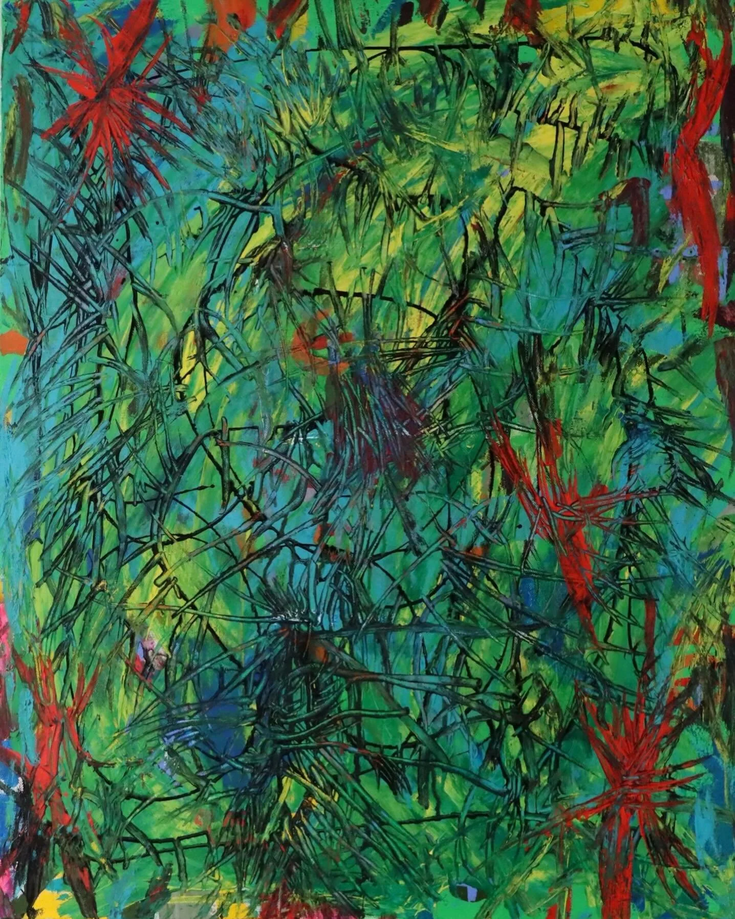 &ldquo;Sunrise in the Jungle&rdquo; acrylic on canvas, 30x24 in