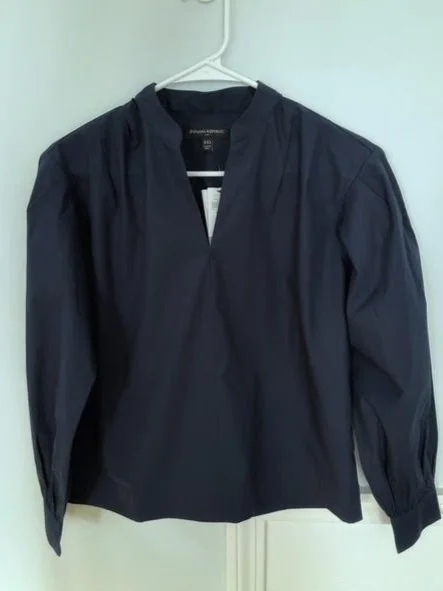 Poplin Banded-Collar Blouse (BR Factory)