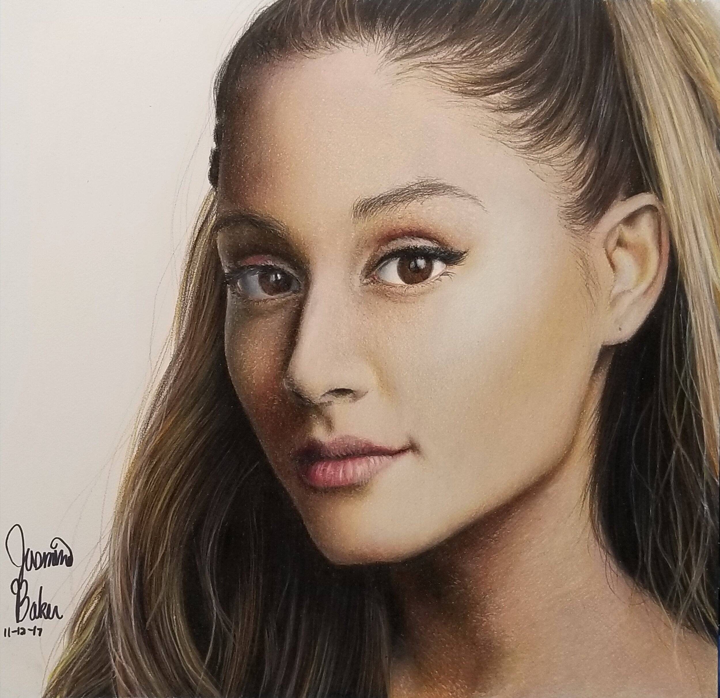  Ariana Grande
Strathmore 500 Series 4 ply plate surface Bristol 
Caran D'Ache Luminance colored pencil
