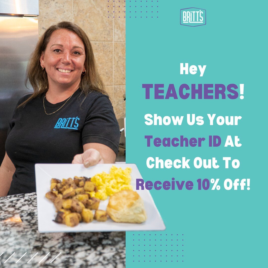 Hey #Teachers!

Thank you for all that you do. As a small token gratitude, please enjoy 10% off your meal every time you eat at our restaurants! Please just bring your teacher ID!