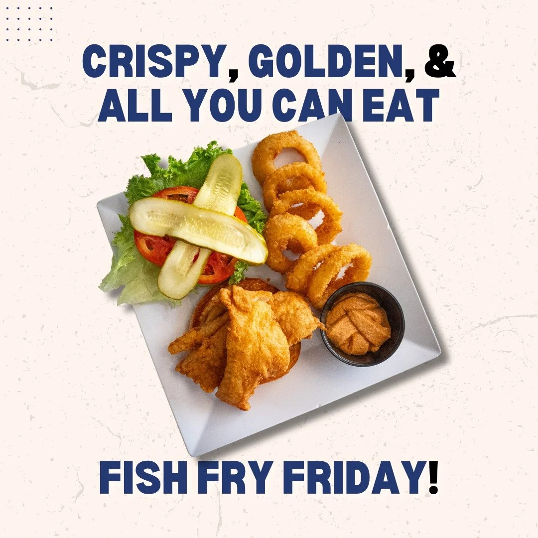 It&rsquo;s the Friday favorite you&rsquo;ve been waiting for.
Join us every Friday at 3:00 PM for our All You Can Eat Fish Fry &mdash; hot, crispy, and golden from the fryer. Come hungry, leave happy. 🐟