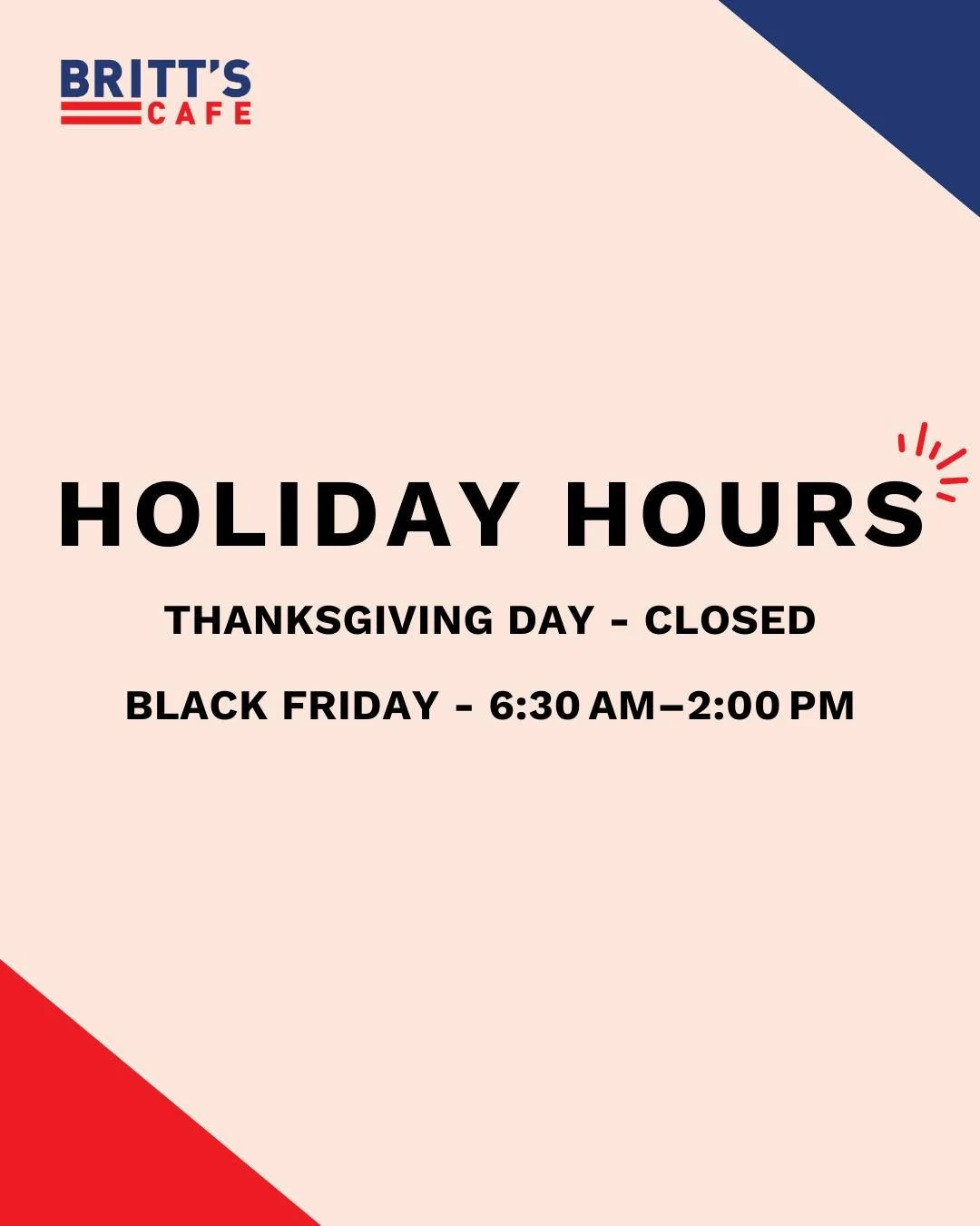 Happy Holidays! 🦃😋

We will be closed on Thanksgiving and open until 2:00pm on Black Friday!