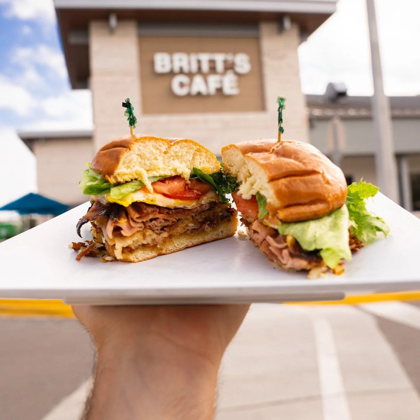 A breakfast sandwich that doesn&rsquo;t mess around.

The Brittany stacks an over-hard egg with Pepper Jack, your choice of ham, bacon, or sausage, crispy hash browns, lettuce, tomato, and mayo&mdash;all on a toasted potato bun. Big, filling, and mad