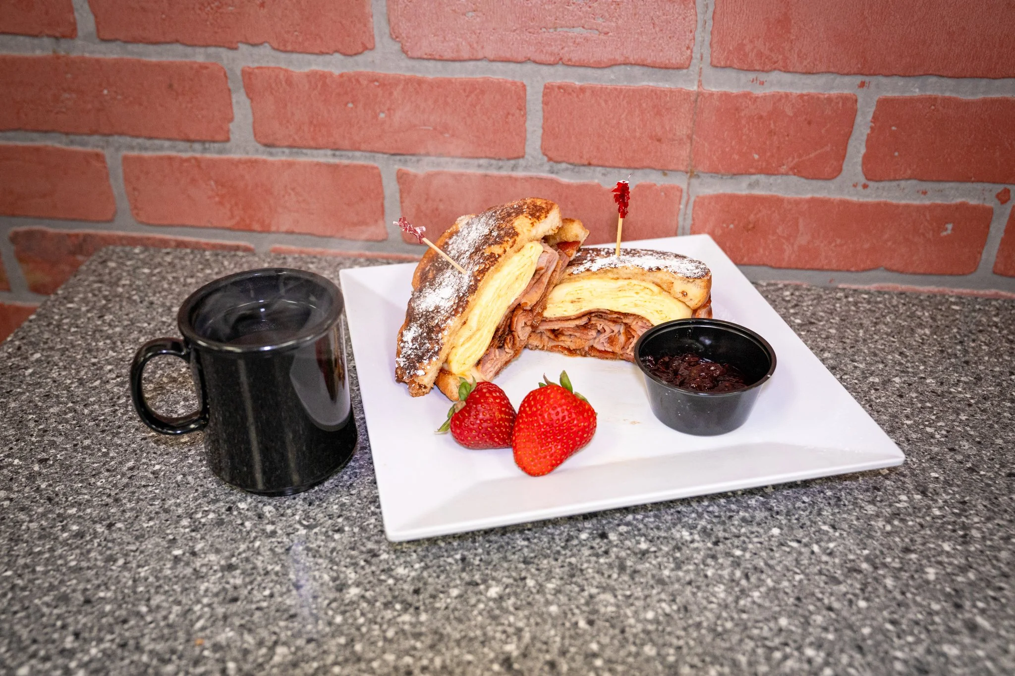 Monte Cristo on the plate and a steaming cup of coffee in hand. 😌 Good morning!