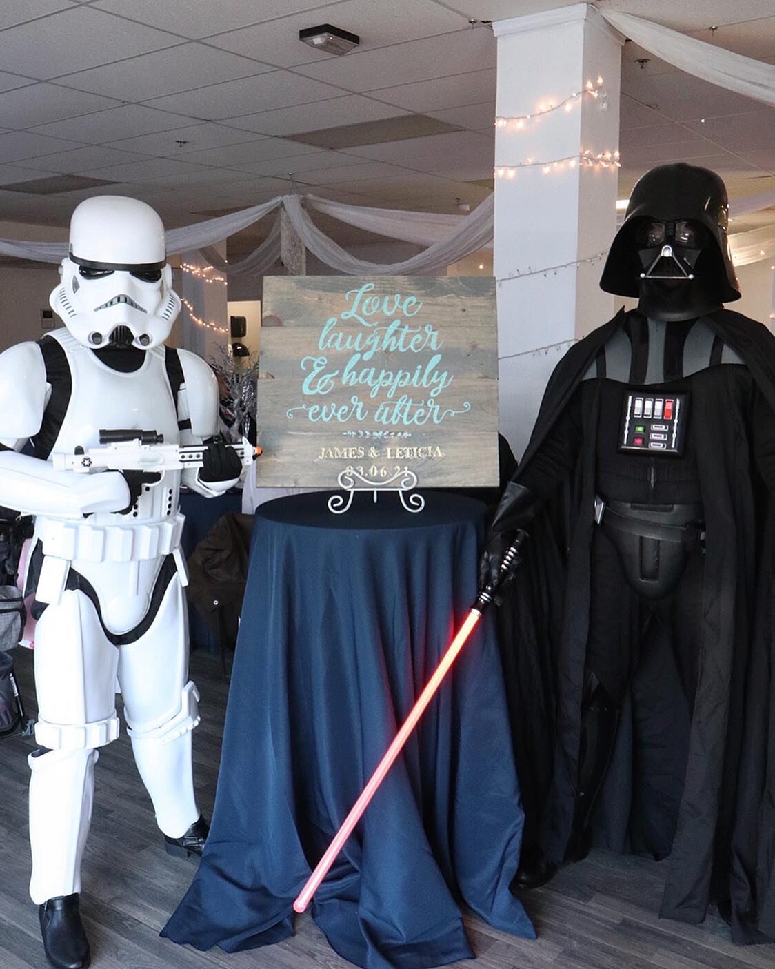 Had a blast watching Darth Vader and our Storm Trooper crash a wedding! Our Sith Lord and the groom even choreographed a lightsaber duel during their first dance. Afterwards, the guests and wedding party had awesome opportunities to take pictures wit