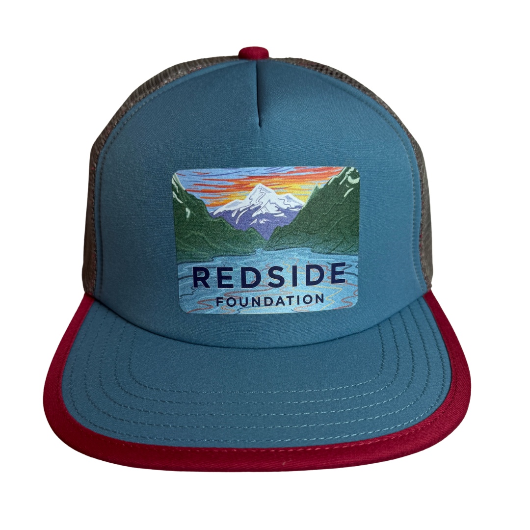 Redside Trucker Hat - Ocean Blue, Grey Mesh, and Berry Trim