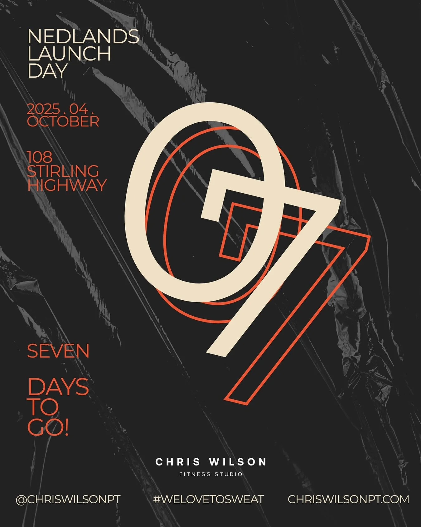 7 DAYS TO GO 🔥🔥

This time next Saturday we will be in full flow at the new Chris Wilson NEDLANDS 2.0 studio. 

All classes BOOKED in less than an hour! 

This place is going to be INSANE 🔥🔥

Saturday 4th October, 108 Stirling Highway, Nedlands

