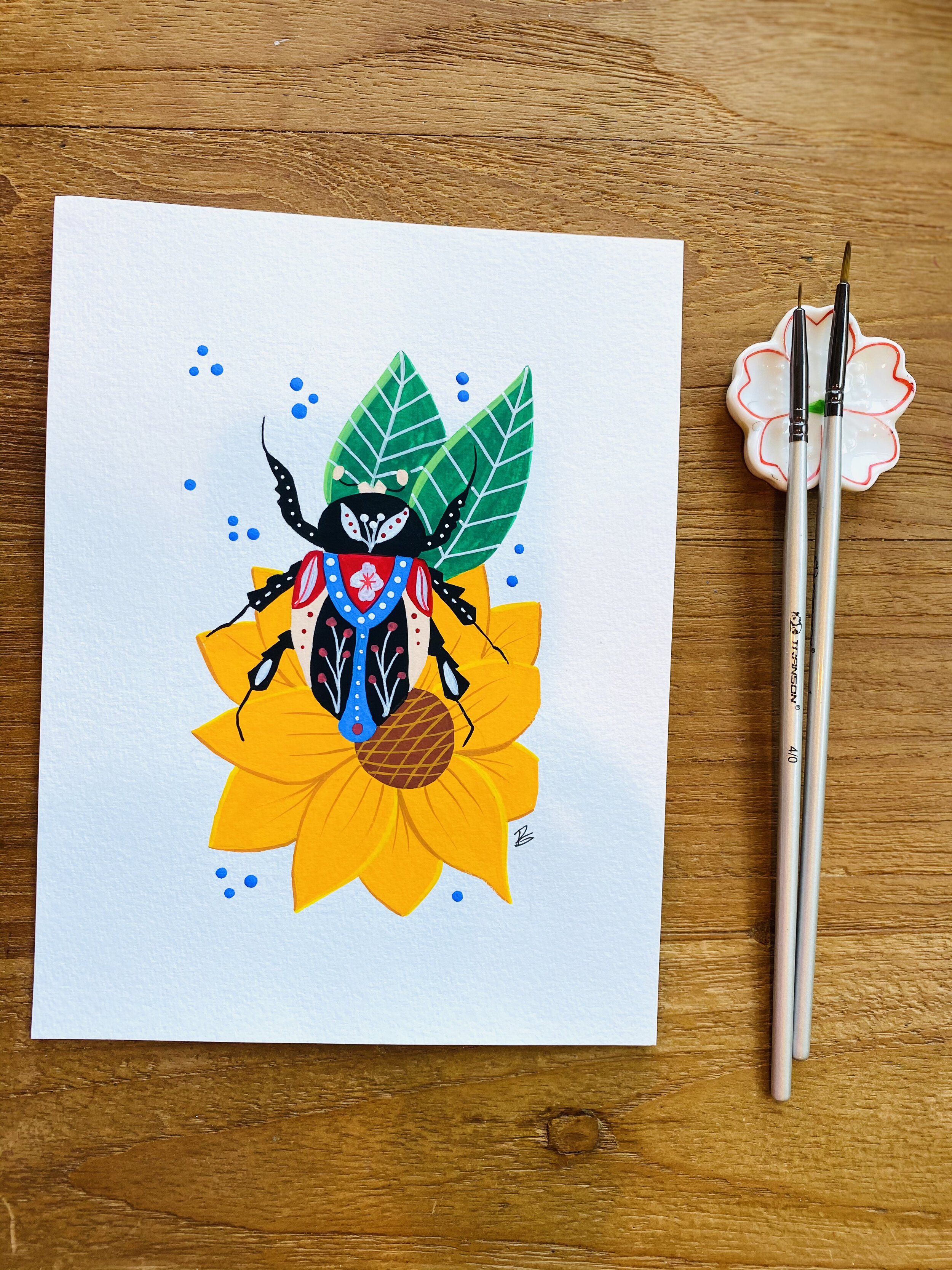 Folk Beetle & Yellow Flower