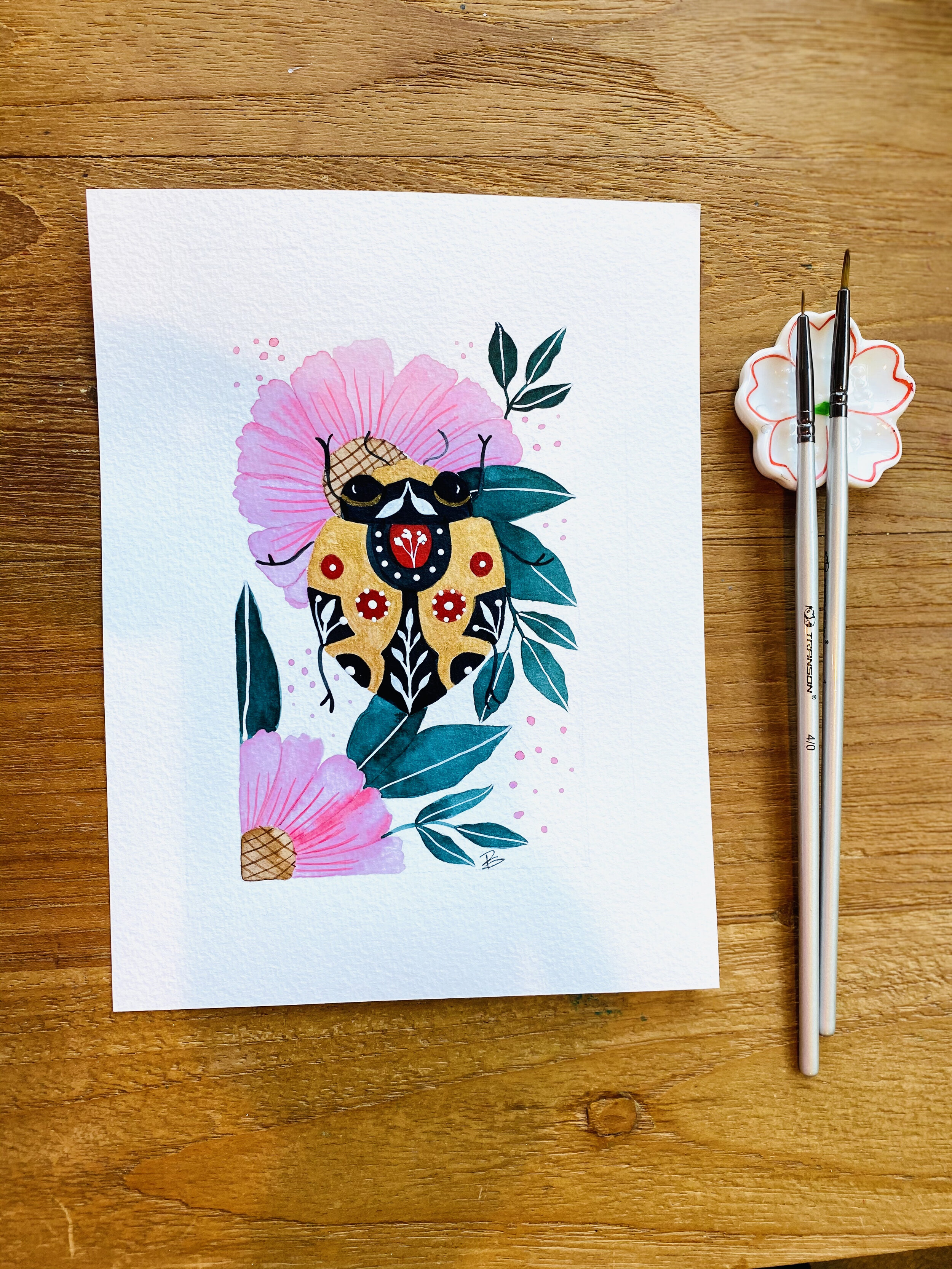 Folk Beetle on Pink Rose