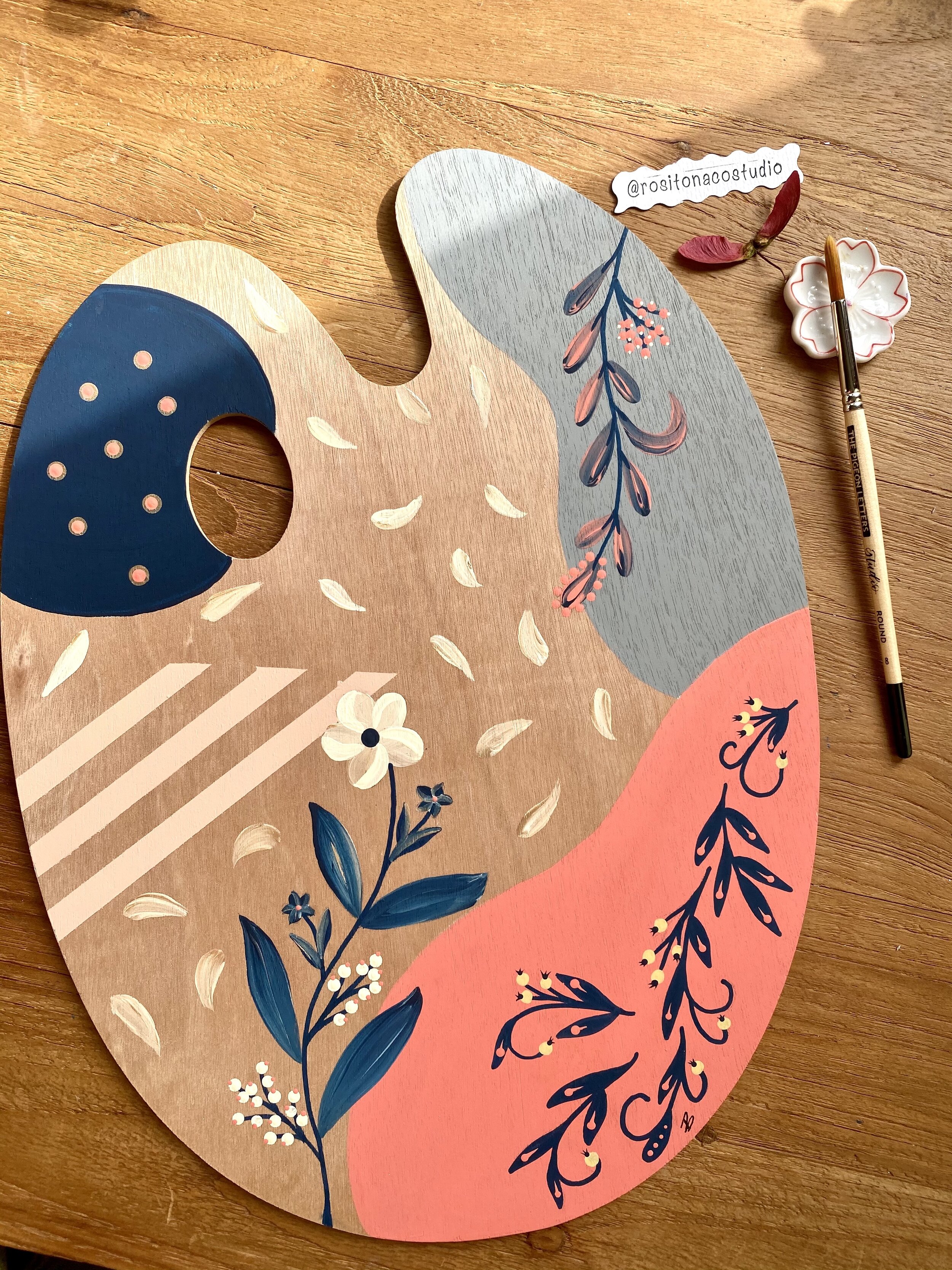 Coral & Navy Blue Wooden Palette